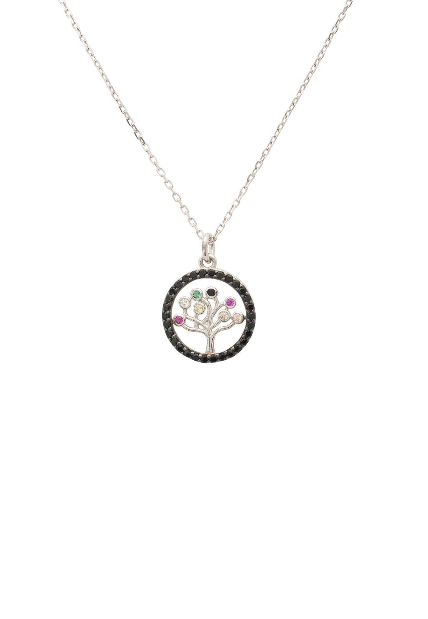 Tree Of Life Chakra Pendant Necklace Black Silver - LATELITA Necklaces