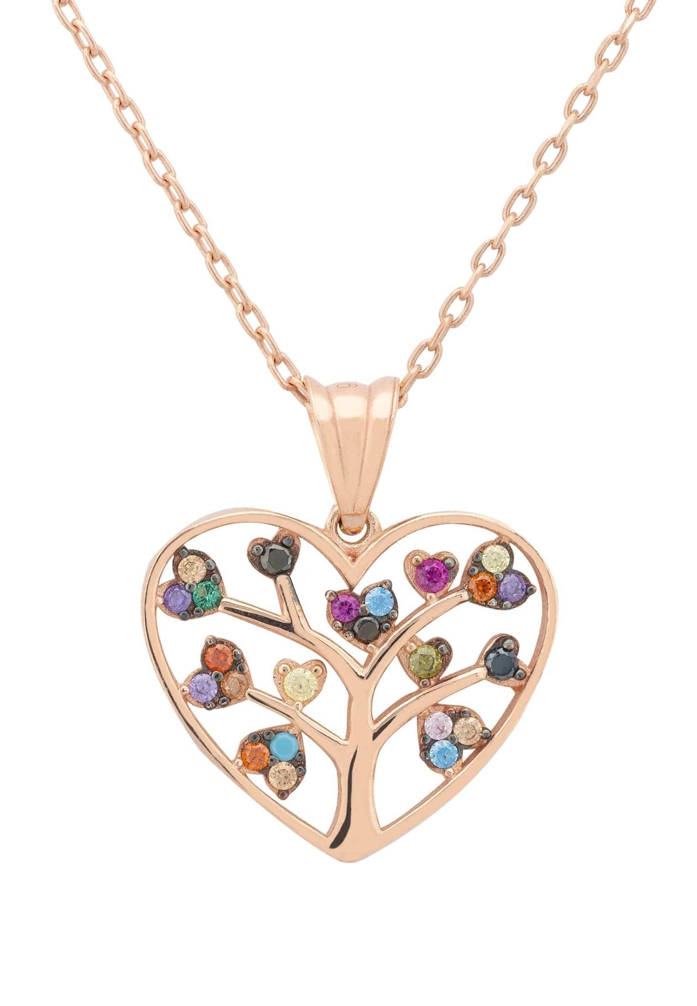 Tree Of Life Multicoloured Heart Necklace Rosegold - LATELITA Necklaces