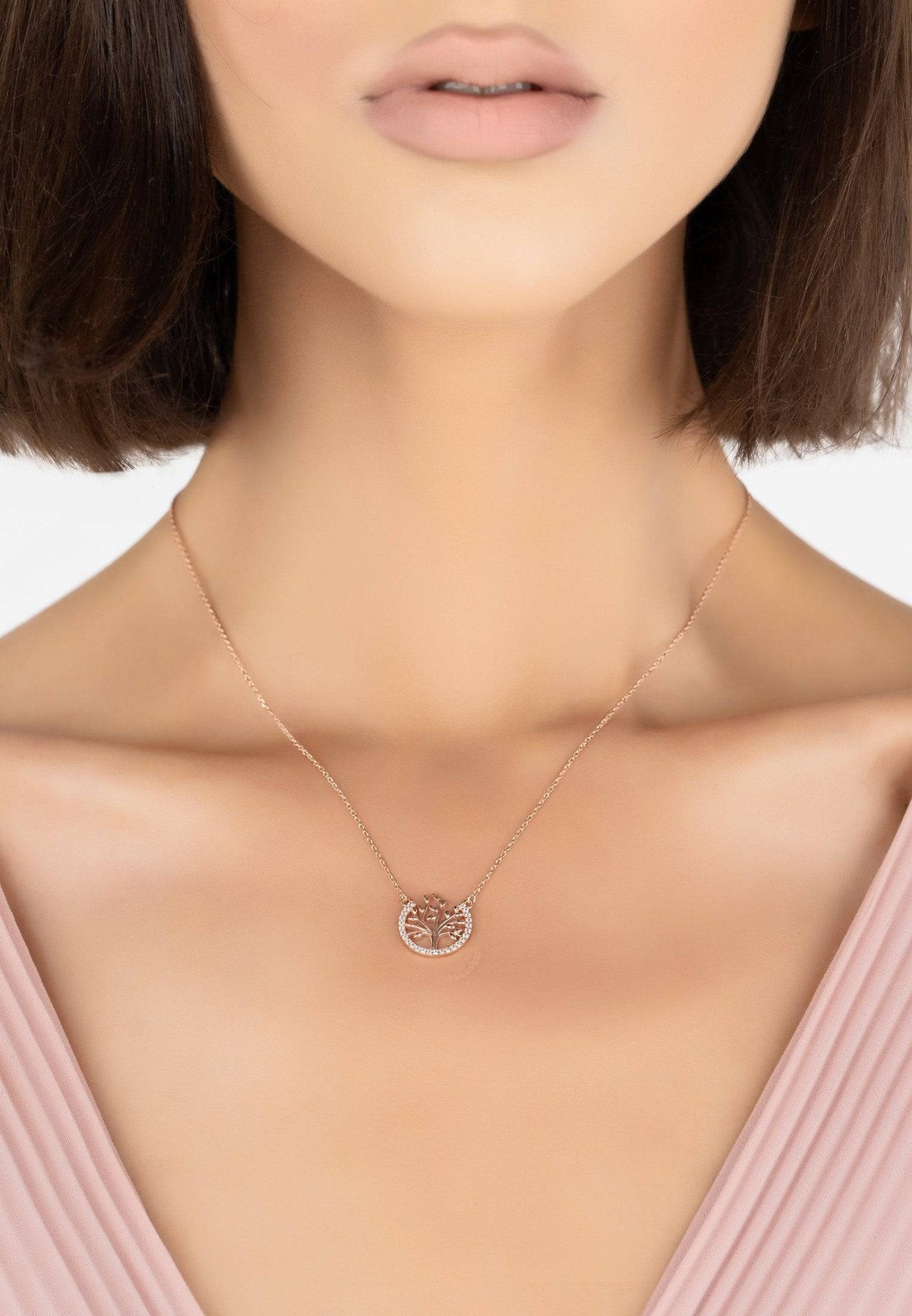 Tree Of Life Open Circle Necklace Rosegold - LATELITA Necklaces