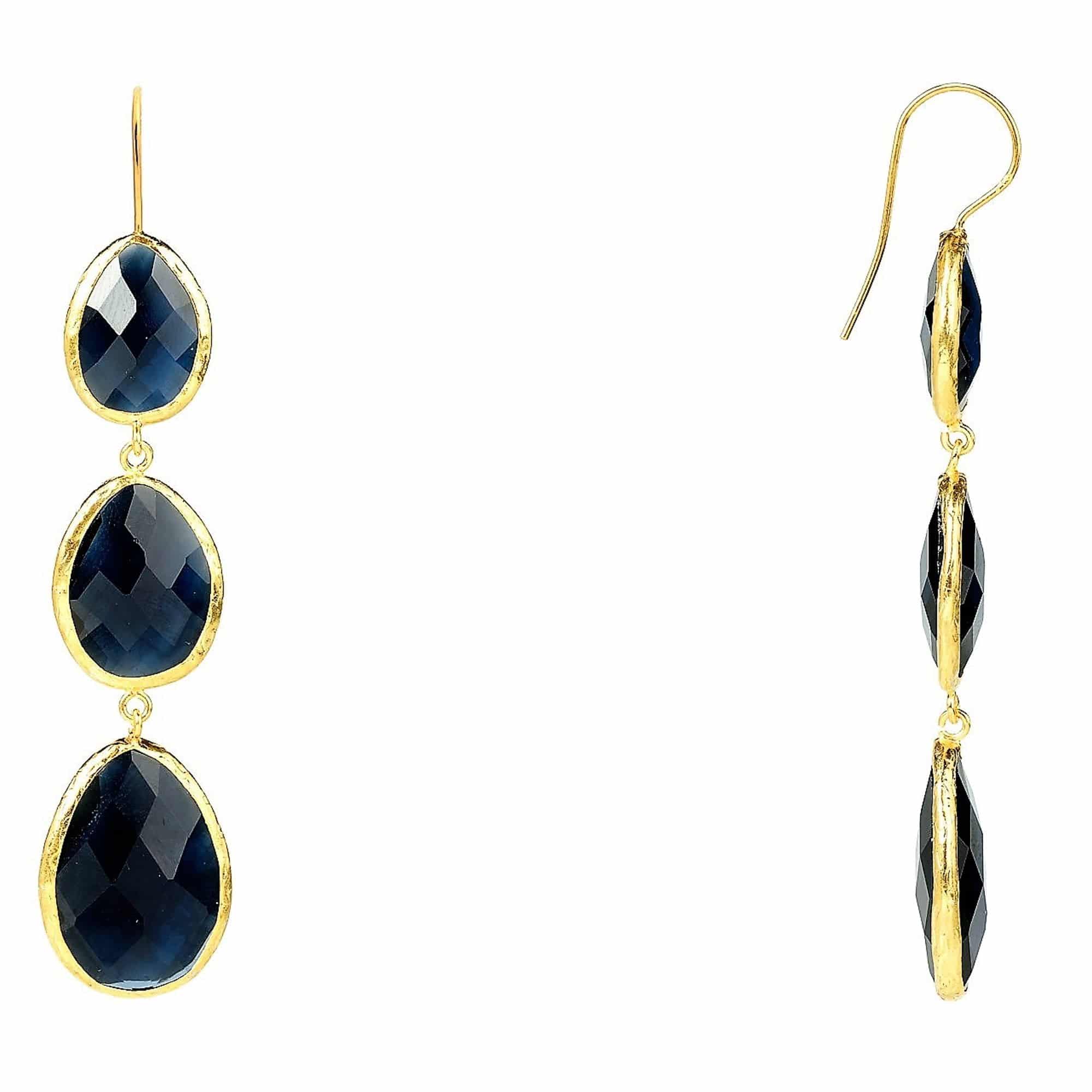 Triple Drop Earring Sapphire Hydro Gold - LATELITA Earrings