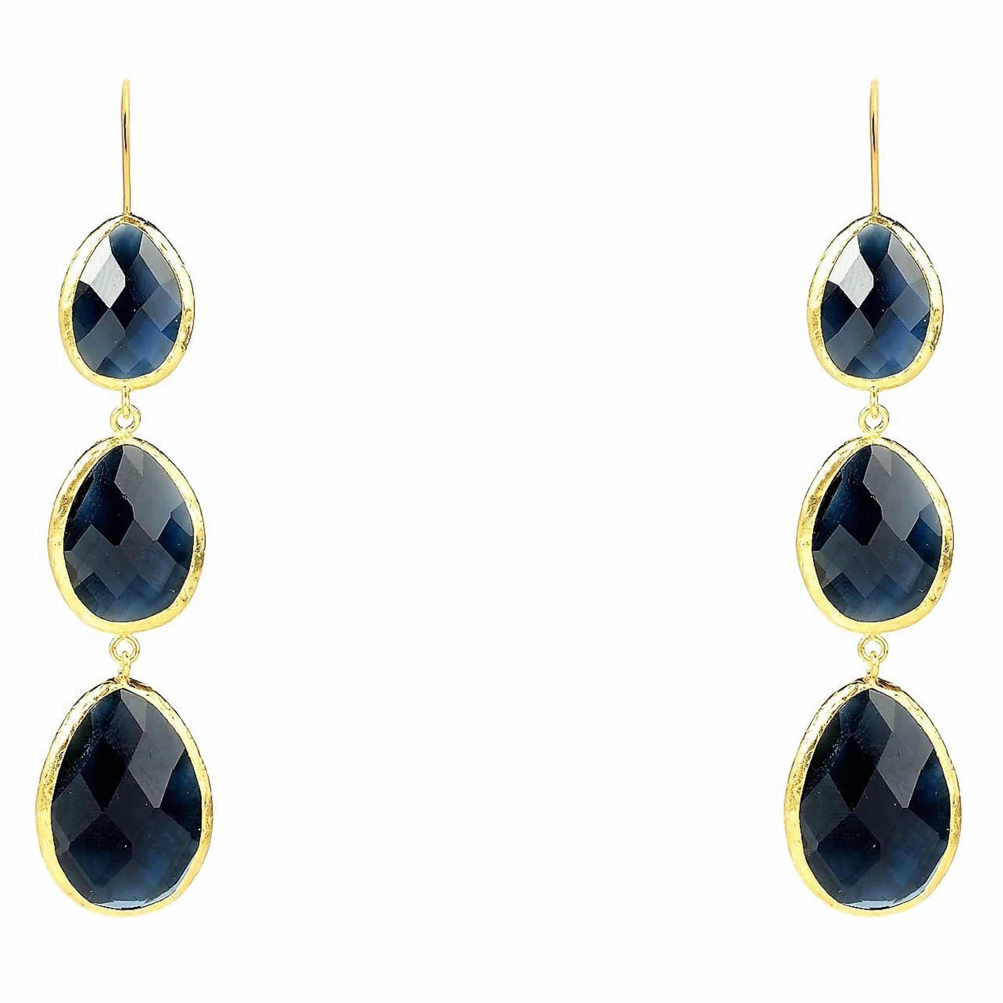 Triple Drop Earring Sapphire Hydro Gold - LATELITA Earrings