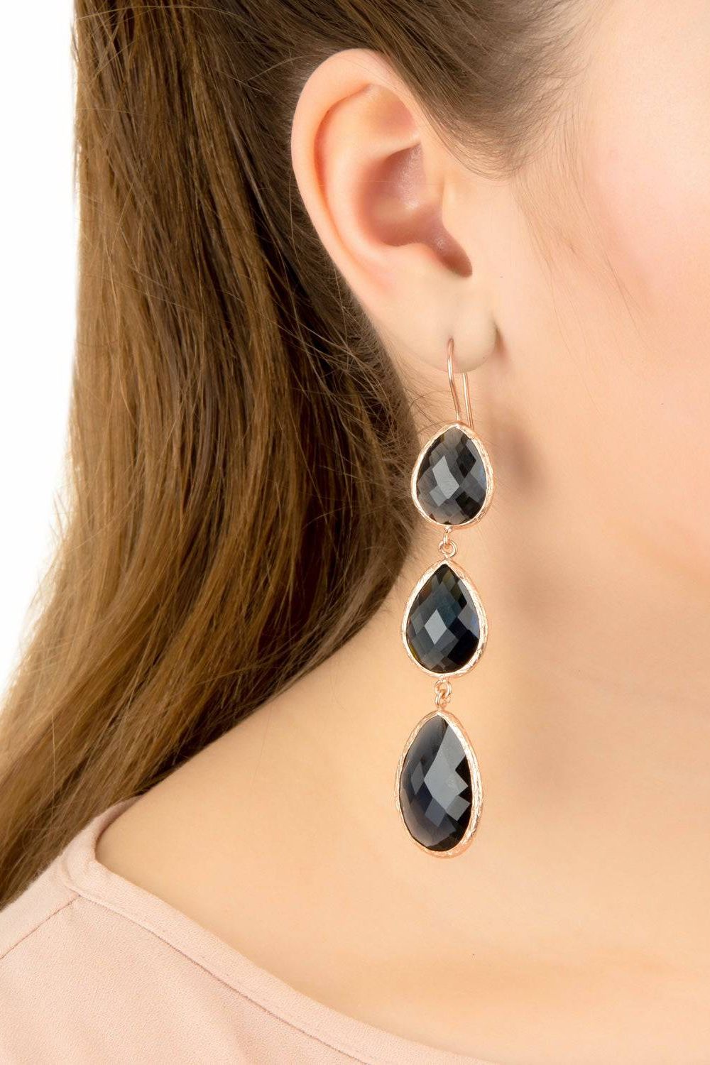 Triple Drop Earring Sapphire Hydro Rosegold - LATELITA Earrings