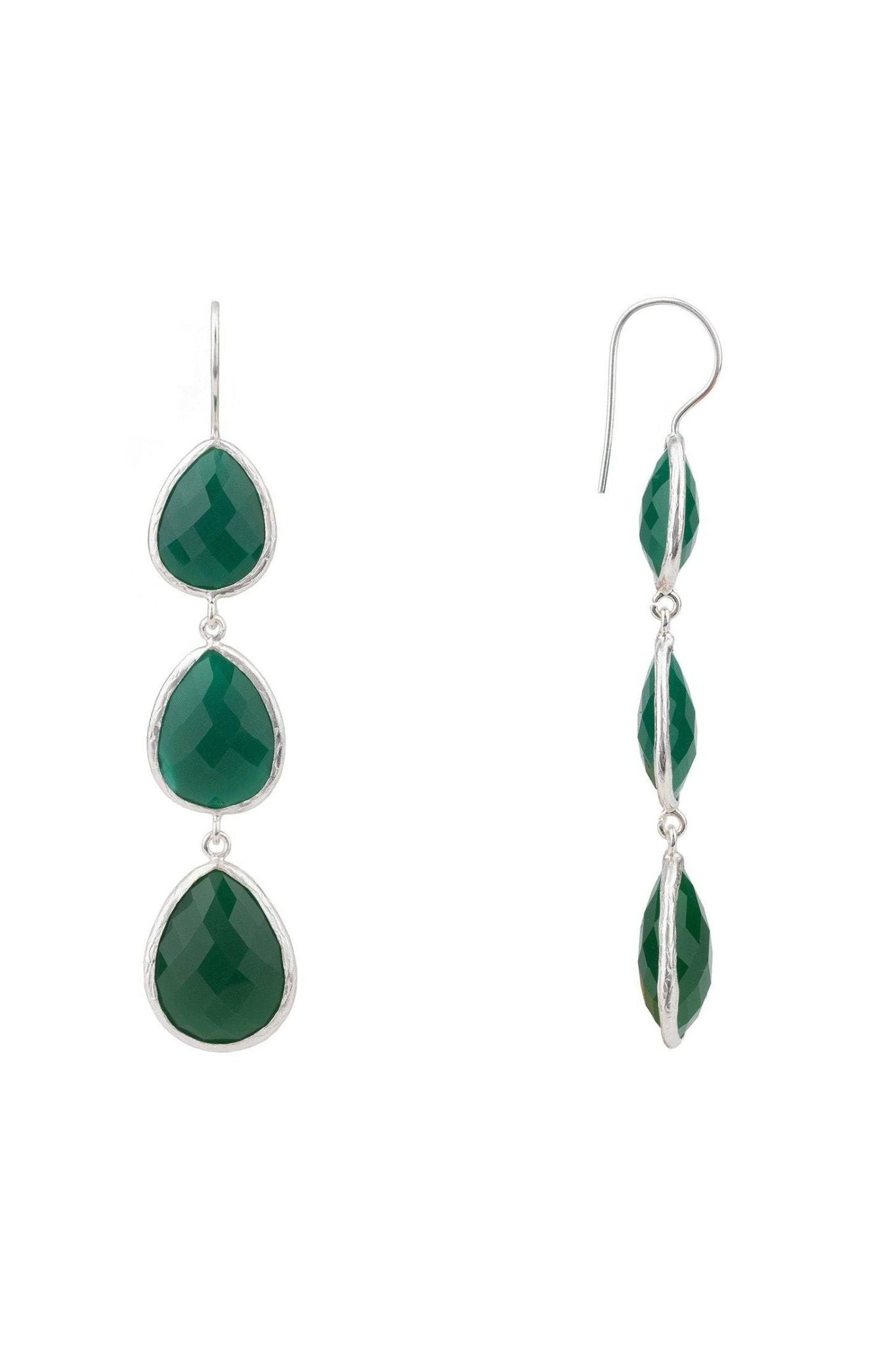 Triple Drop Earring Silver Green Onyx - LATELITA Earrings