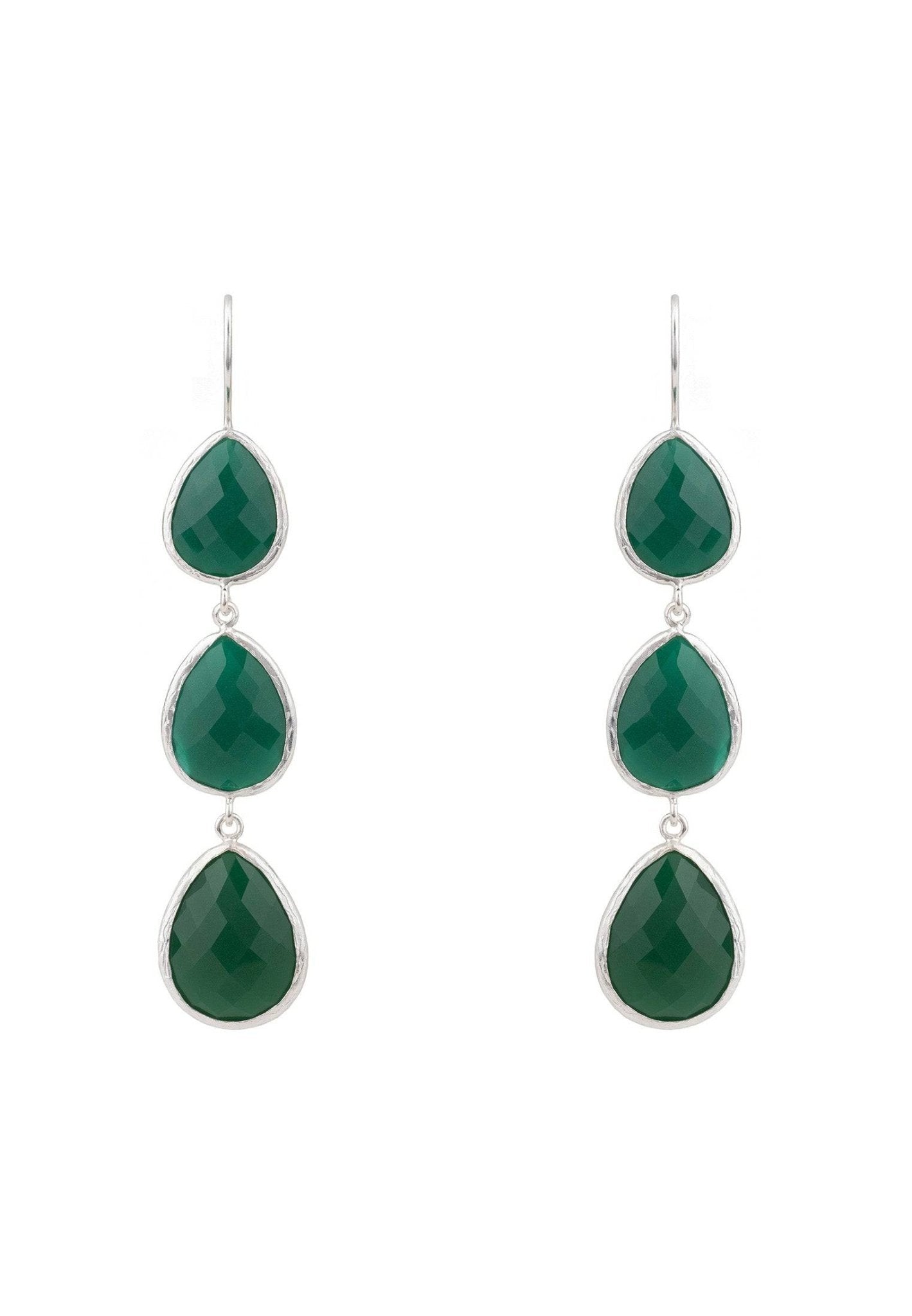 Triple Drop Earring Silver Green Onyx - LATELITA Earrings
