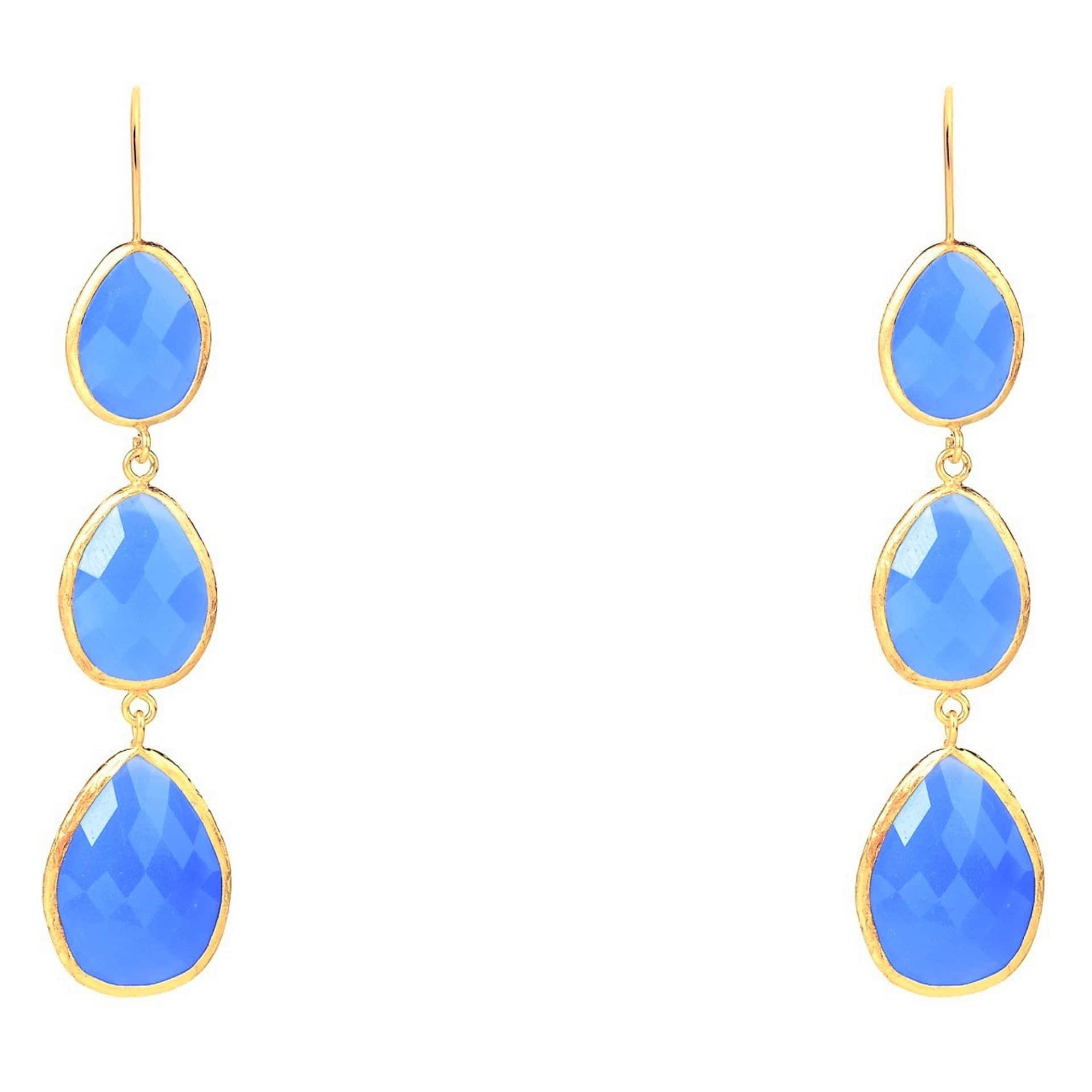 Triple Drop Earrings Dark Blue Chalcedony Gold - LATELITA Earrings
