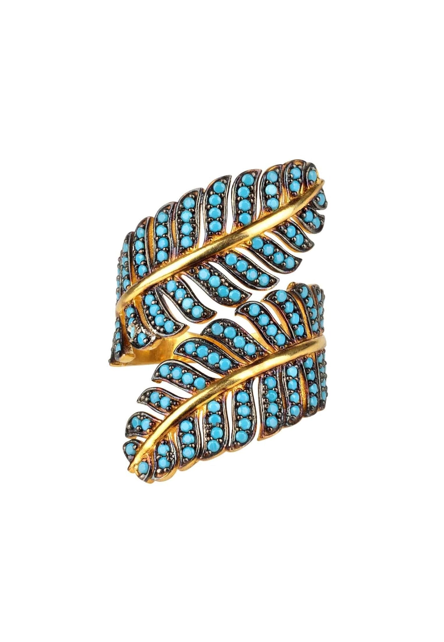 Tropical Leaf Cocktail Ring Blue Turquoise Gold - LATELITA Rings