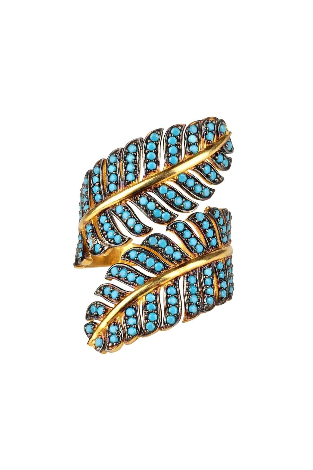 Tropical Leaf Cocktail Ring Blue Turquoise Gold - LATELITA Rings