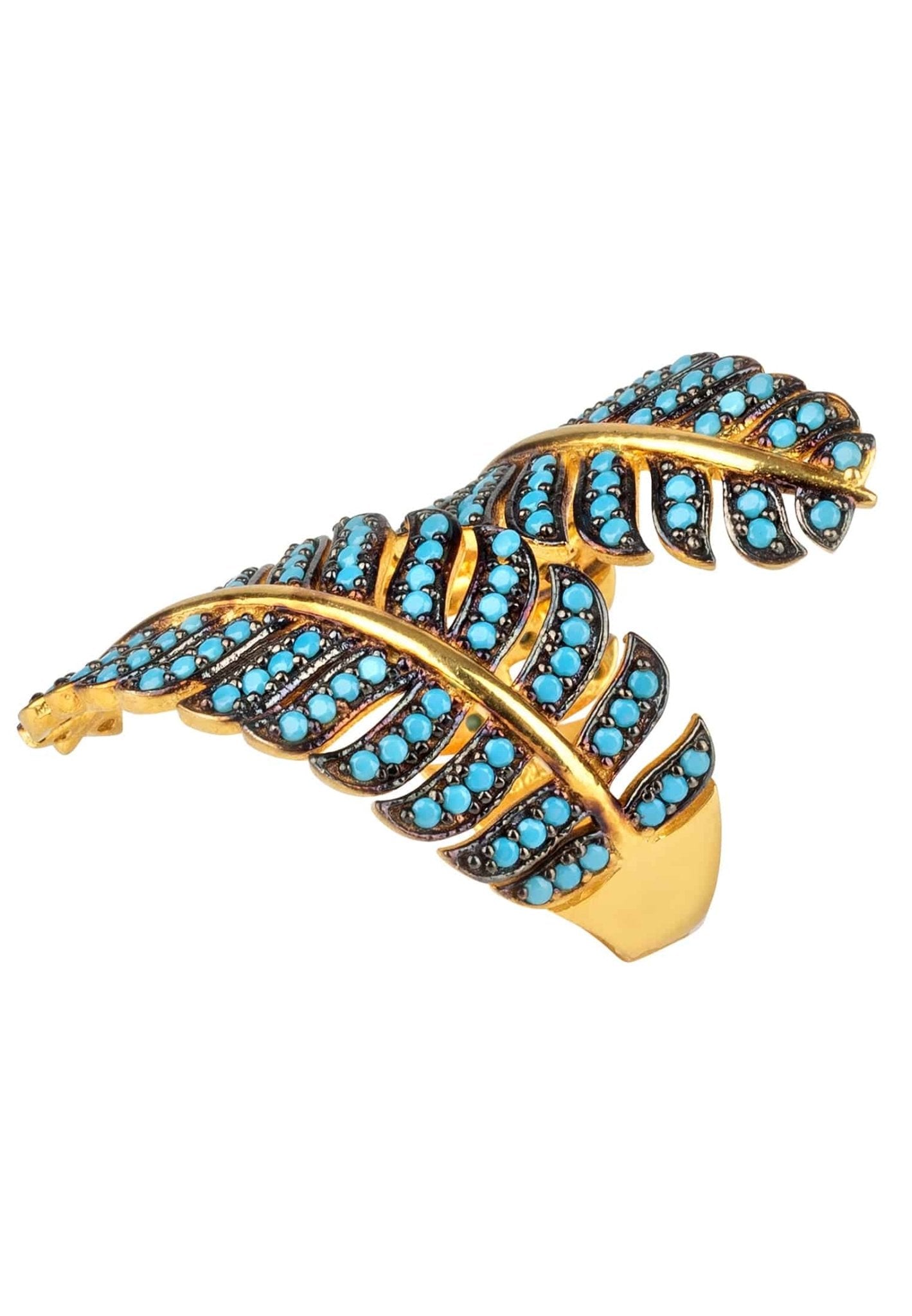 Tropical Leaf Cocktail Ring Blue Turquoise Gold - LATELITA Rings