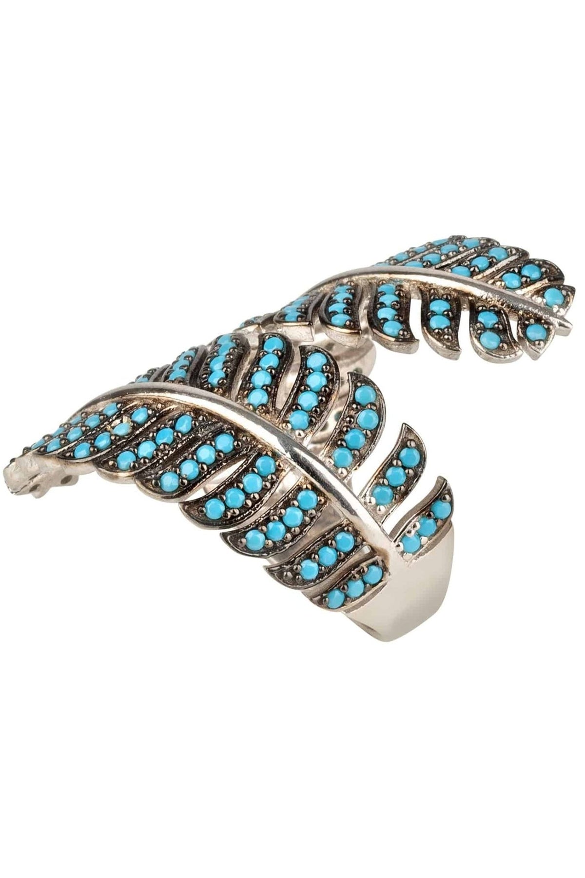 Tropical Leaf Cocktail Ring Blue Turquoise Silver - LATELITA Rings