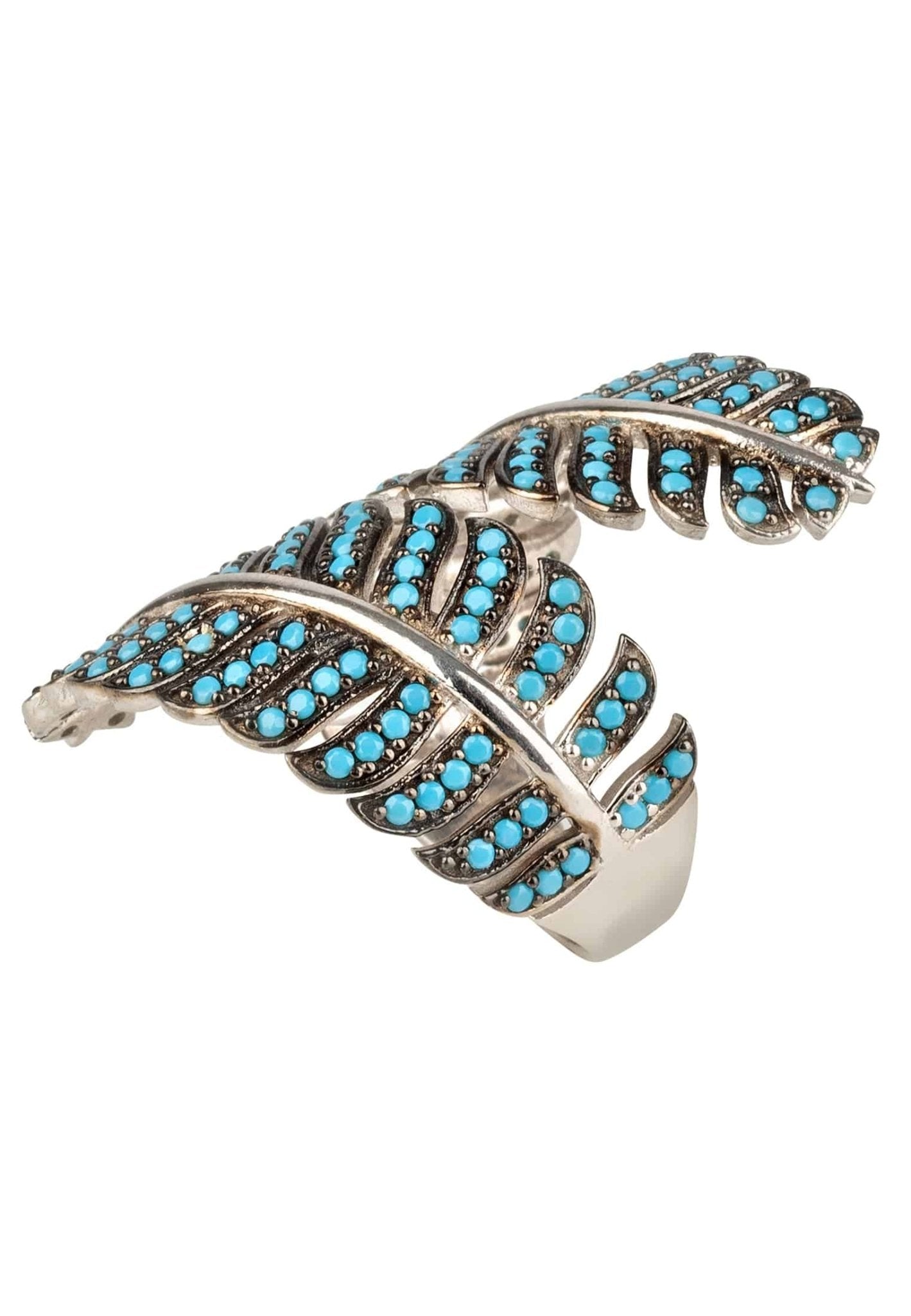 Tropical Leaf Cocktail Ring Blue Turquoise Silver - LATELITA Rings