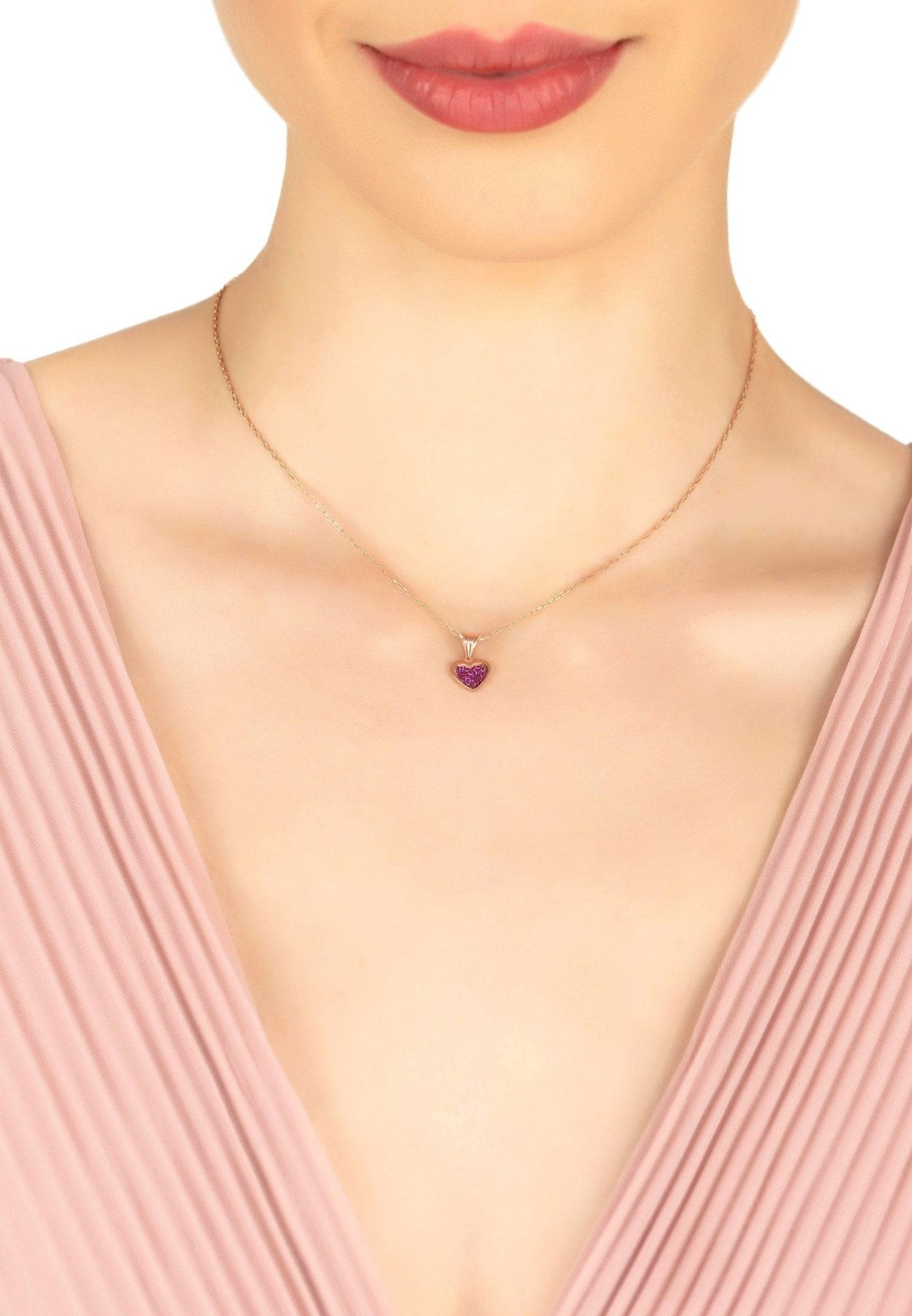 True Love Heart Necklace Rosegold Ruby Cz - LATELITA Necklaces