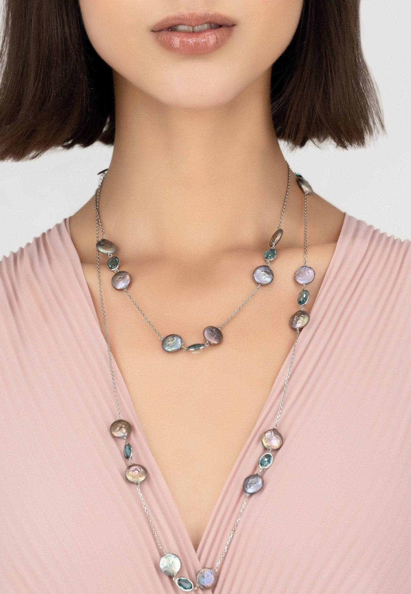 Turin 120Cm Long Pearl And Blue Topaz Necklace Silver - LATELITA Necklaces