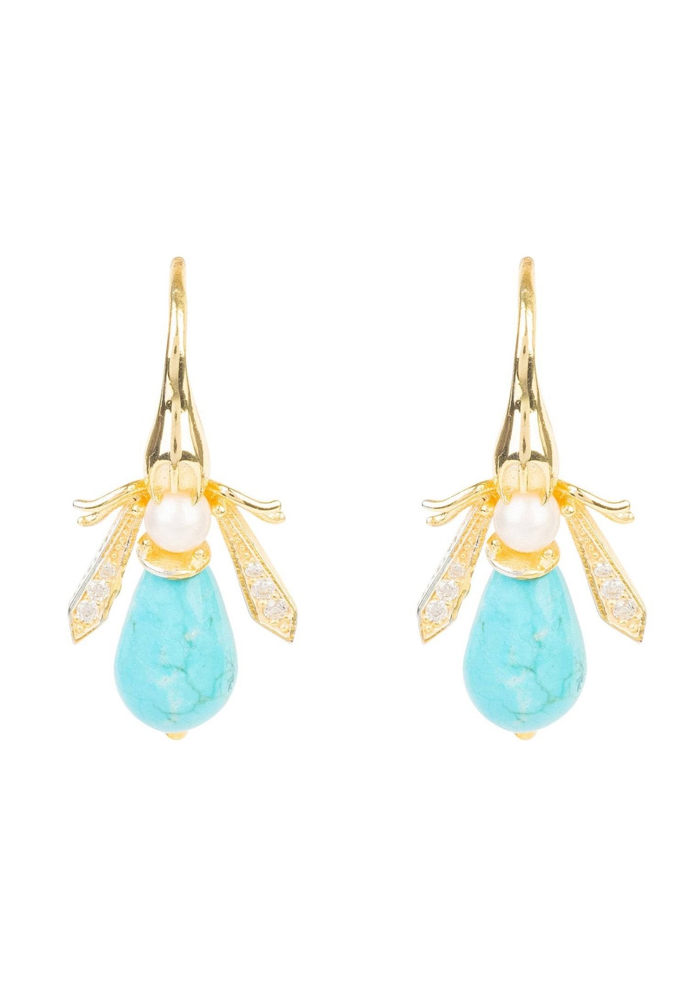Turquoise Honey Bee Earrings Gold - LATELITA Earrings