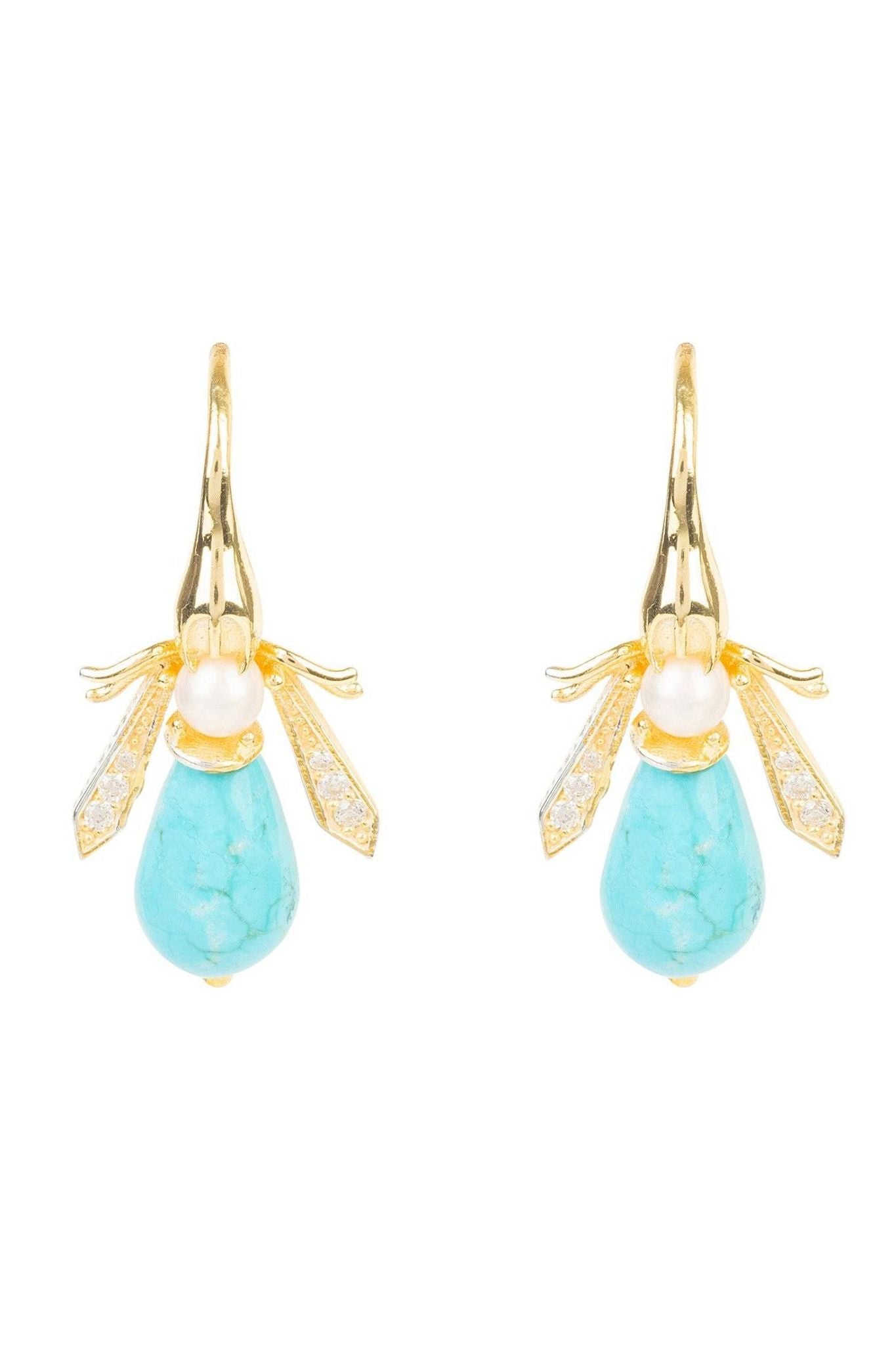 Turquoise Honey Bee Earrings Gold - LATELITA Earrings