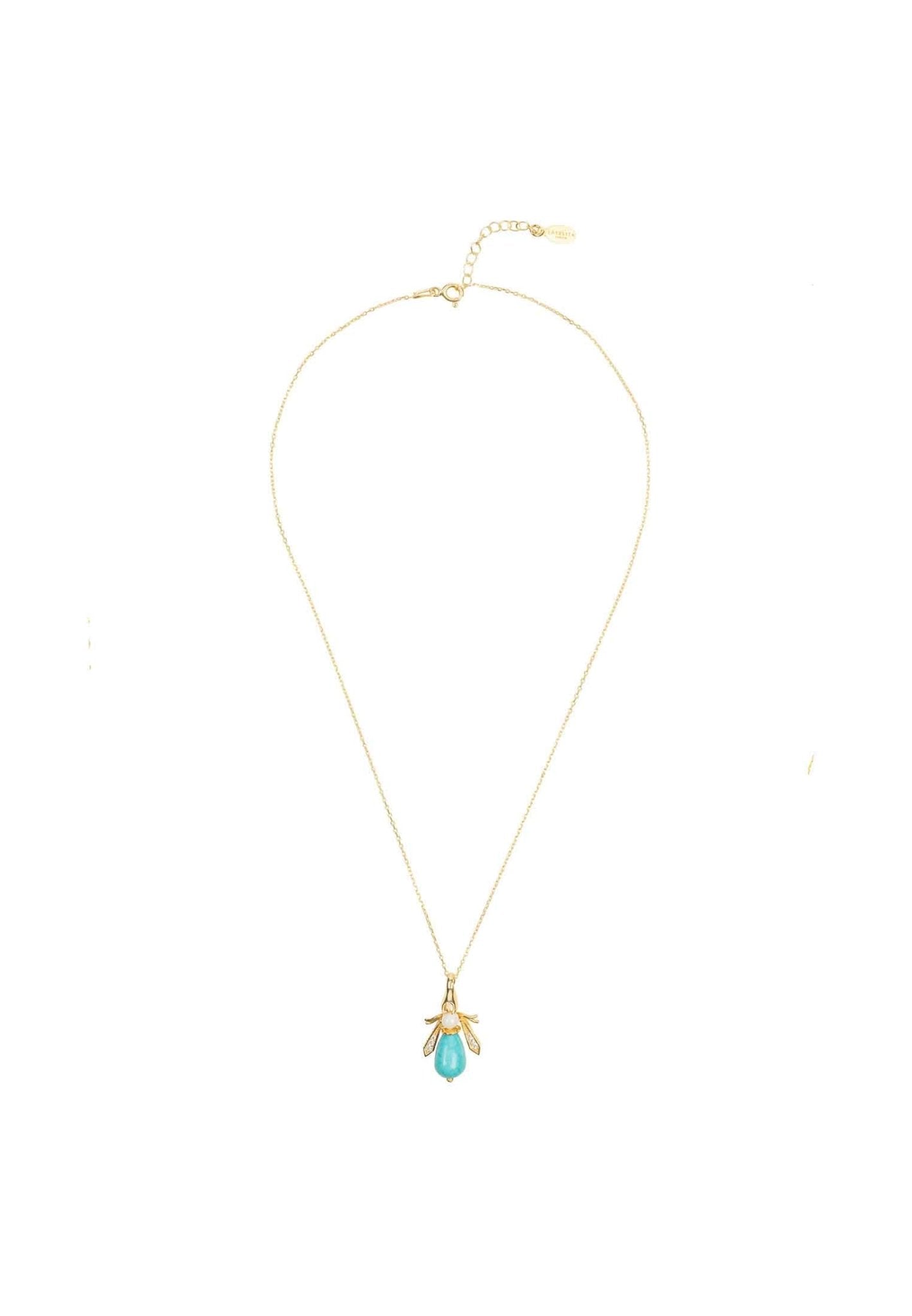 Turquoise & Pearl Gemstone Bee Pendant Necklace Gold - LATELITA Necklaces