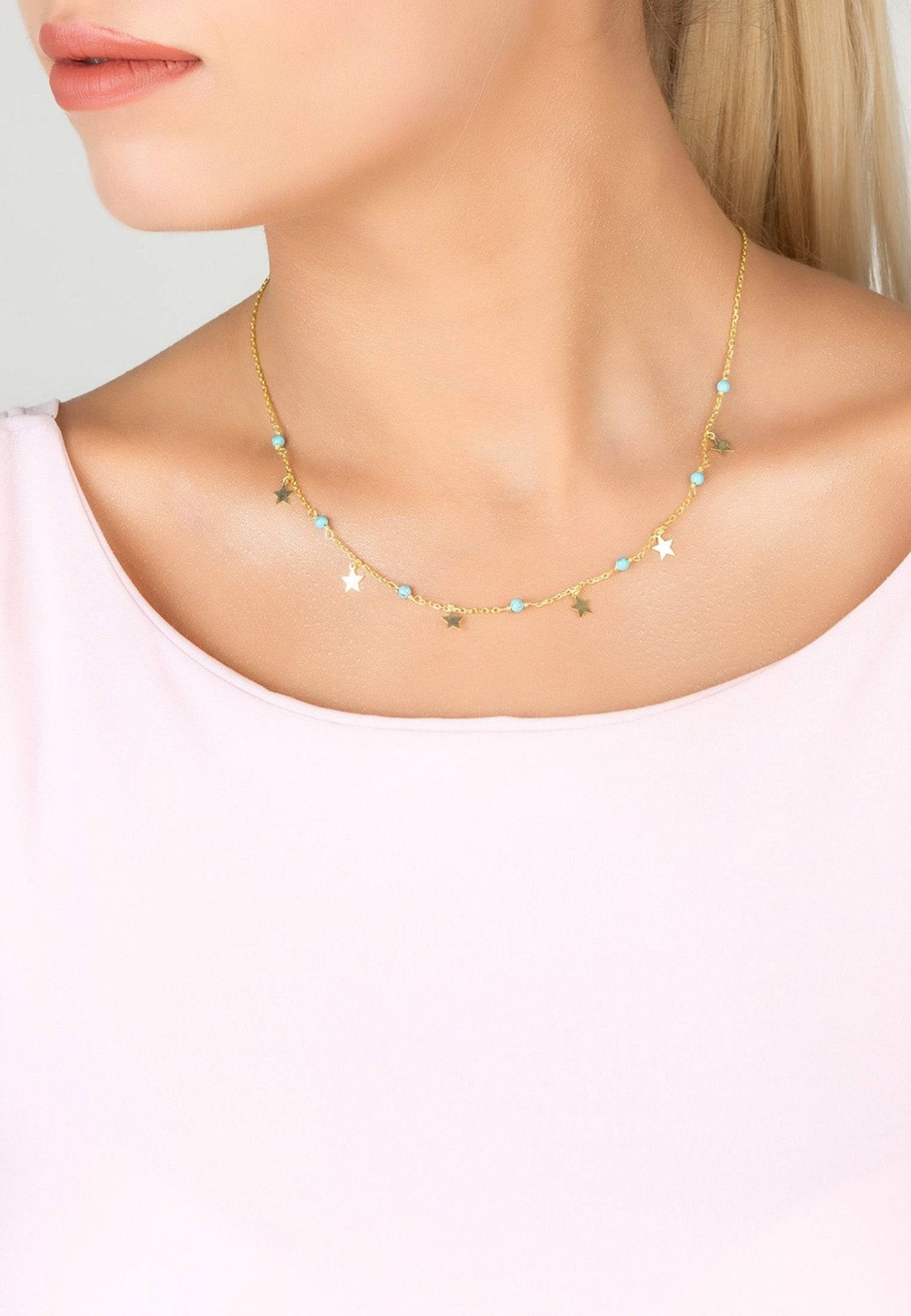 Turquoise Star Choker Necklace Gold - LATELITA Necklaces