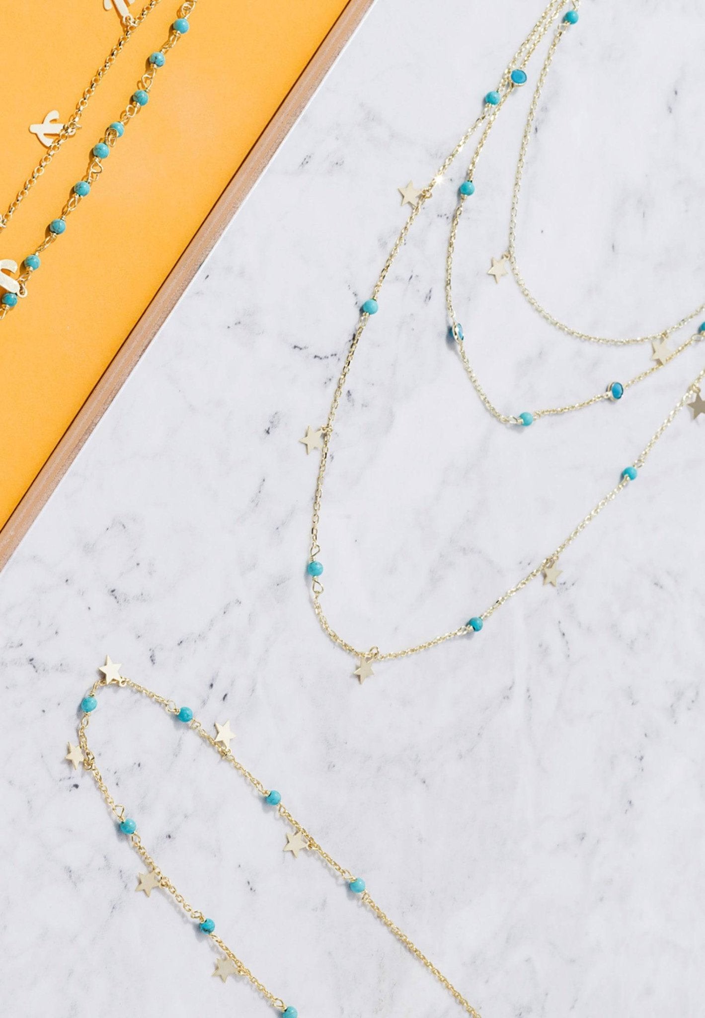 Turquoise Star Multi Strand Gemstone Necklace Gold - LATELITA Necklaces