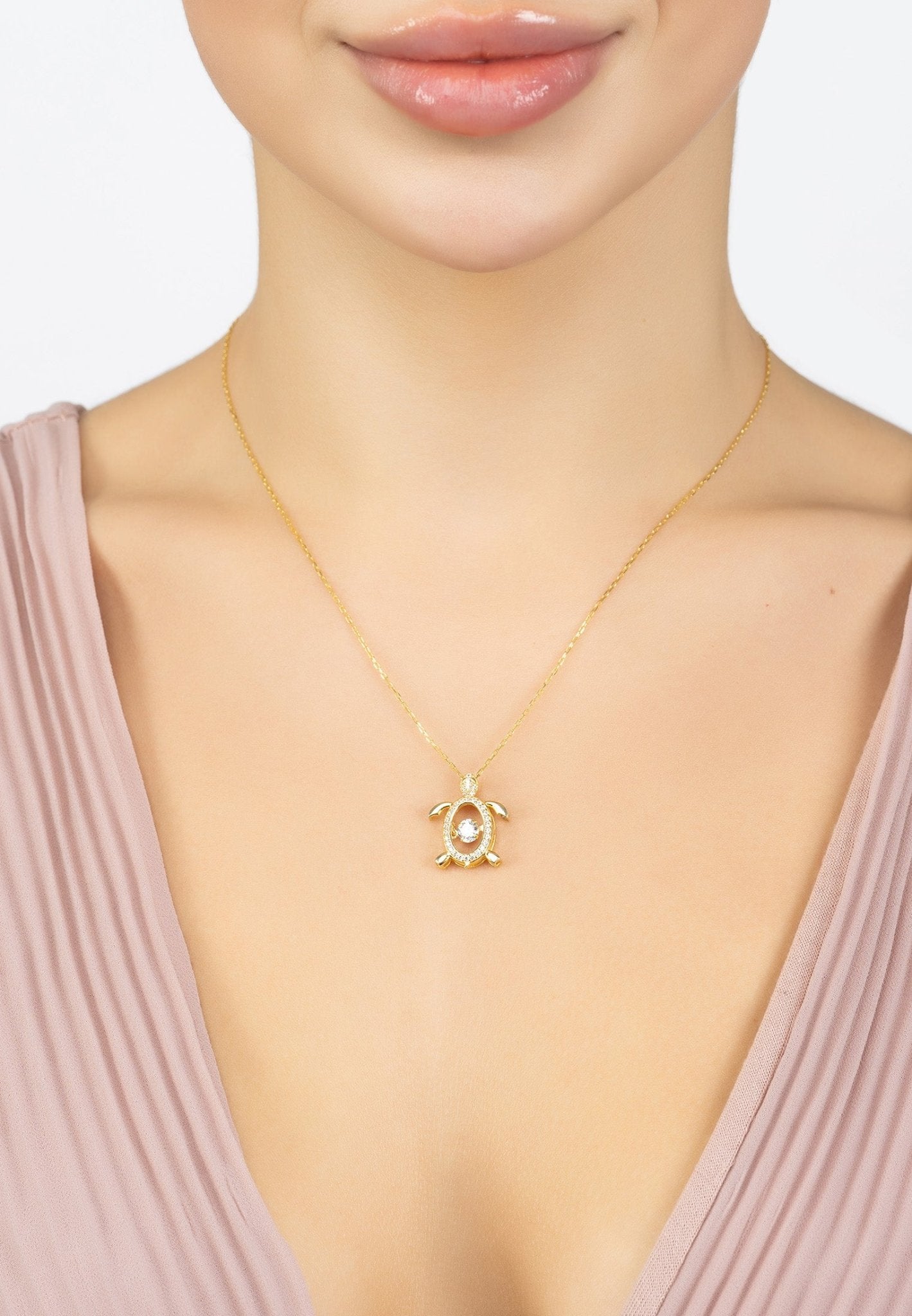 Turtle Floating Sparkle Necklace Gold - LATELITA Necklaces