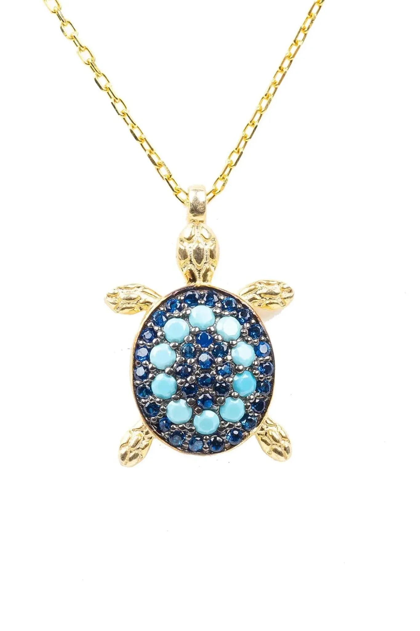 Turtle Turquoise Blue Pendant Necklace Gold - LATELITA Necklaces