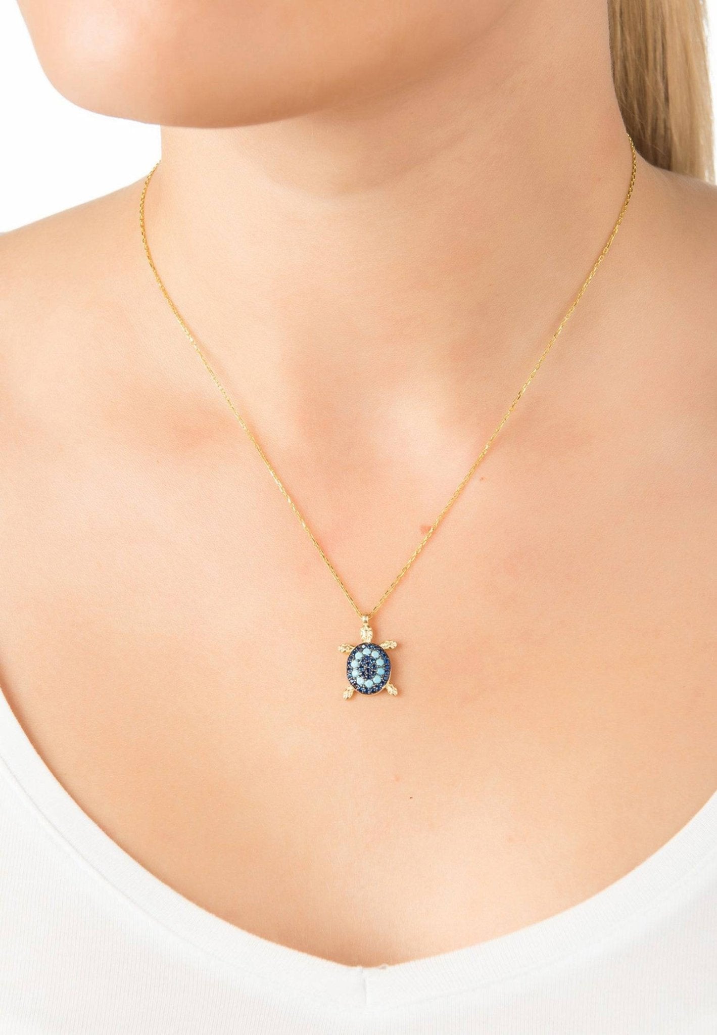 Turtle Turquoise Blue Pendant Necklace Gold - LATELITA Necklaces