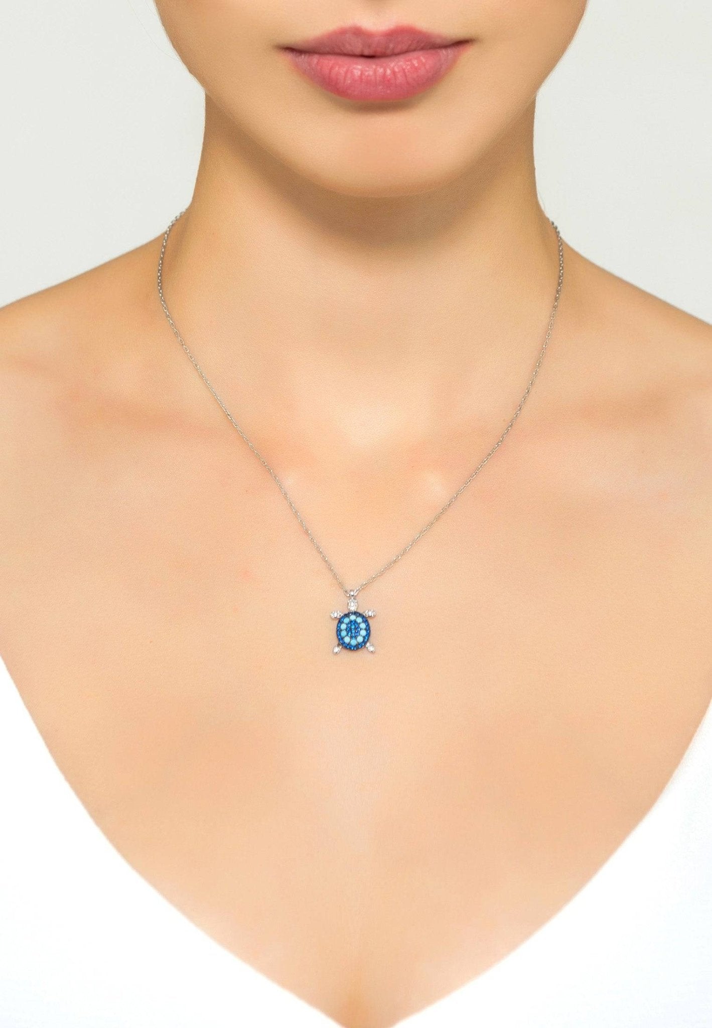 Turtle Turquoise Blue Pendant Necklace Silver - LATELITA Necklaces