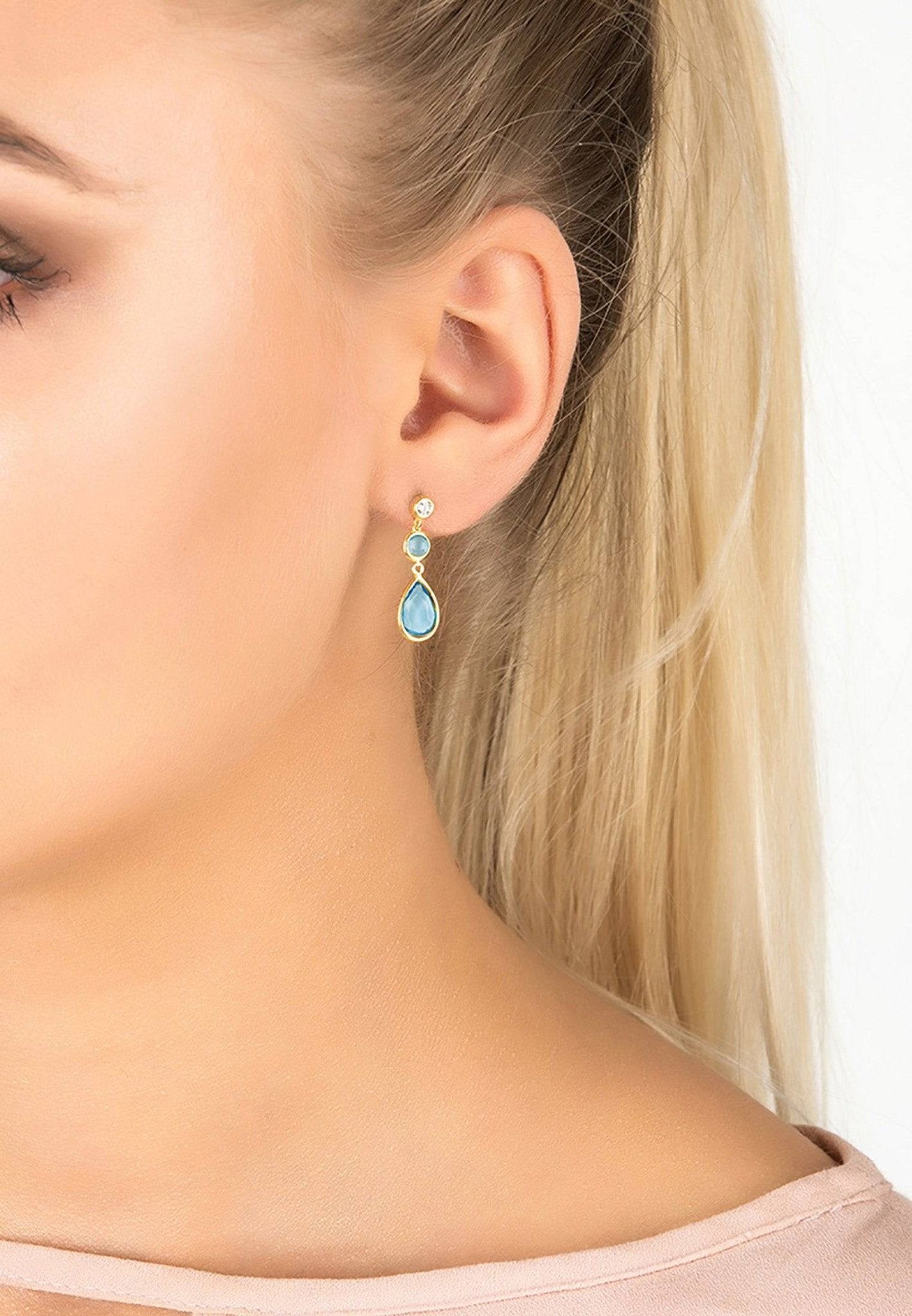 Tuscany Gemstone Drop Earring Gold Blue Topaz - LATELITA Earrings