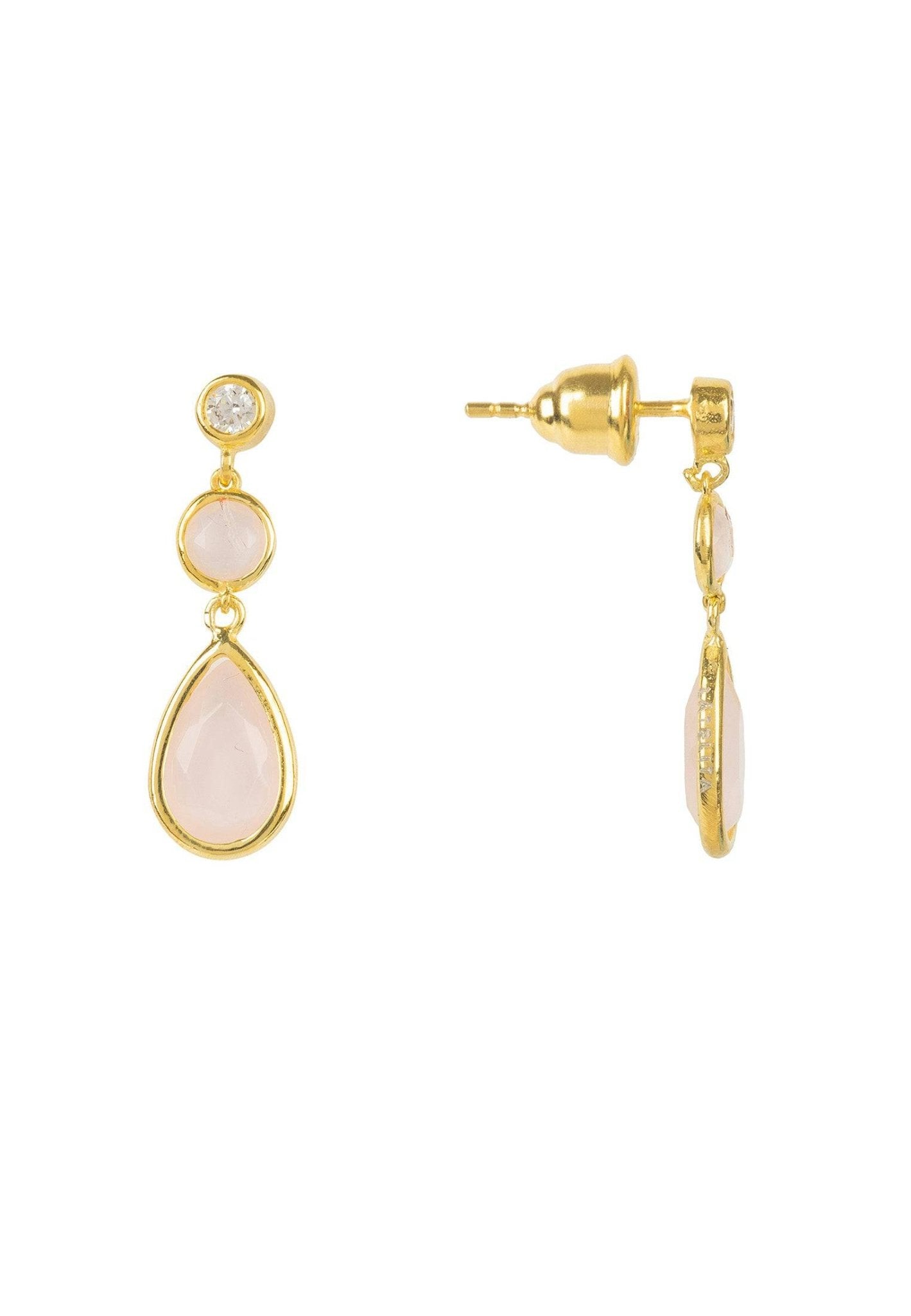 Tuscany Gemstone Drop Earring Gold Rose Quartz - LATELITA Earrings