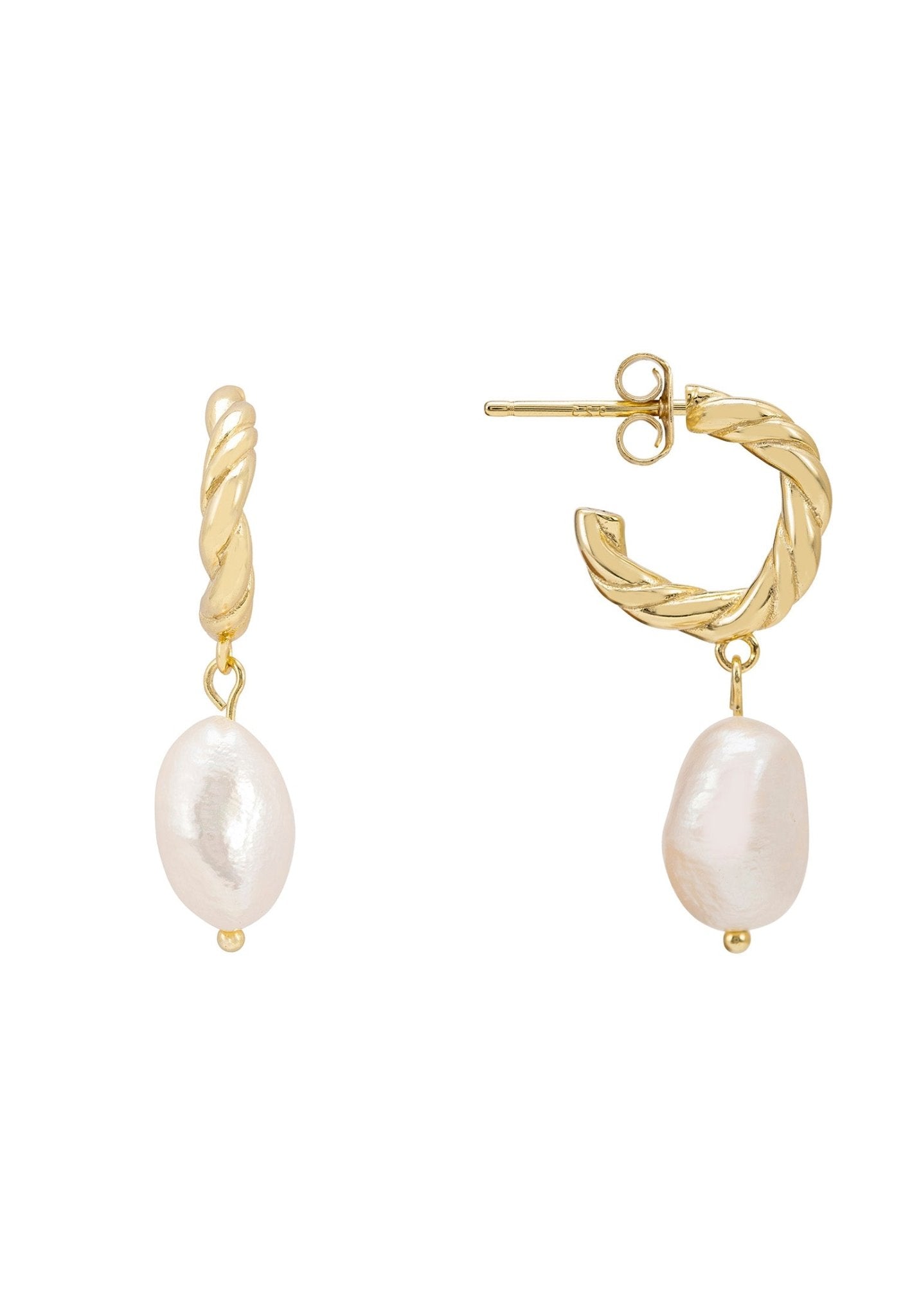 Twisted Flax Pearl Hoop Earrings Gold - LATELITA Earrings