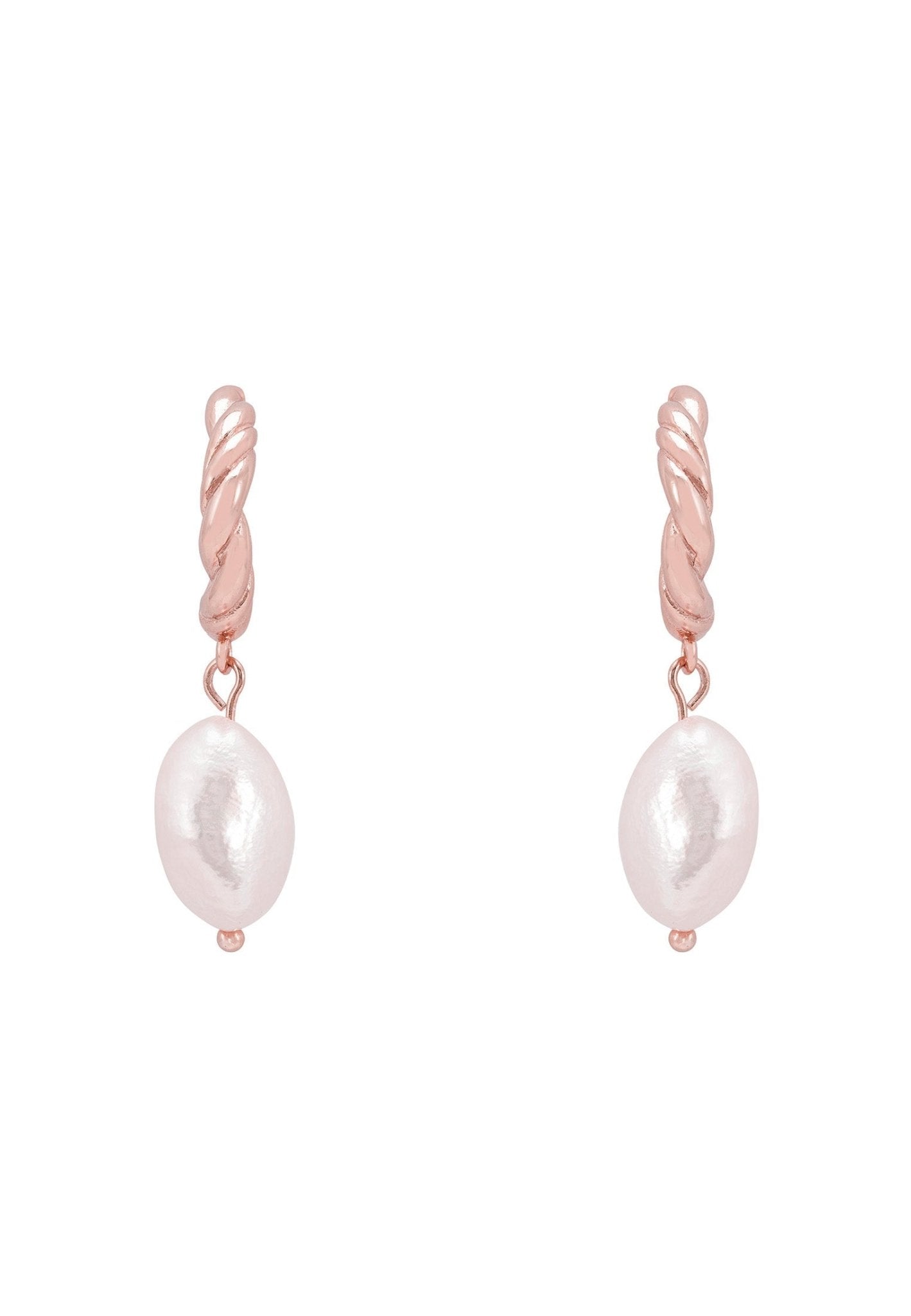 Twisted Flax Pearl Hoop Earrings Rosegold - LATELITA Earrings