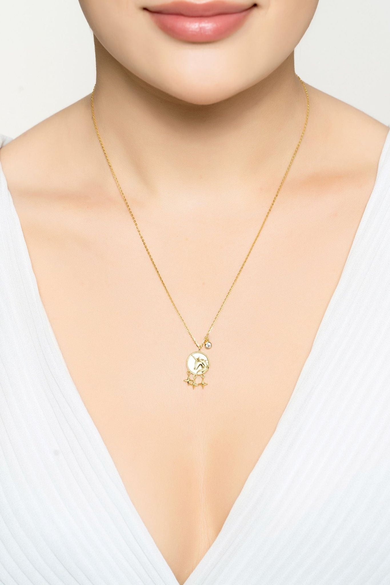 Unicorn Mother Of Pearl Star Necklace Gold - LATELITA Necklaces
