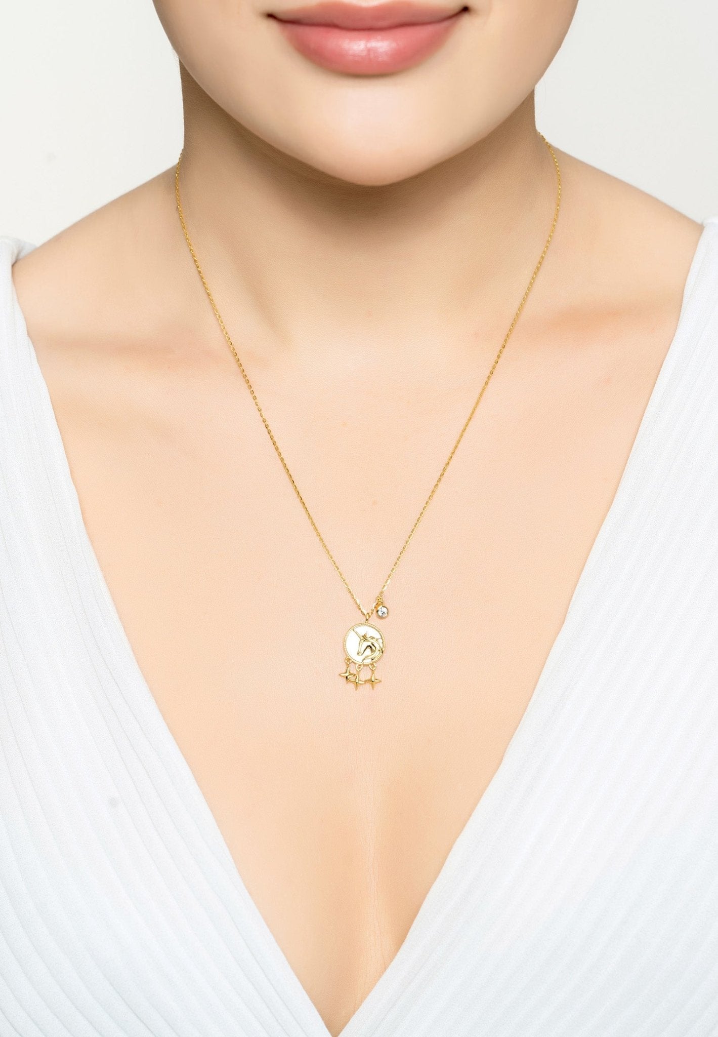 Unicorn Mother Of Pearl Star Necklace Gold - LATELITA Necklaces