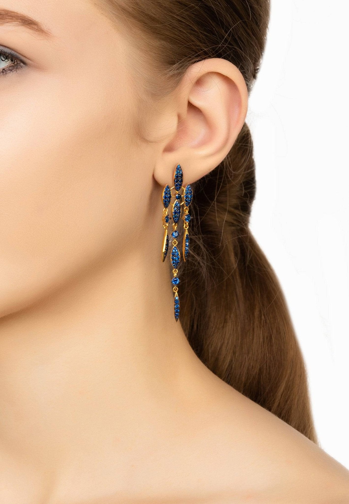 Valencia Statement Drop Earring Sapphire Blue Cz Gold - LATELITA Earrings