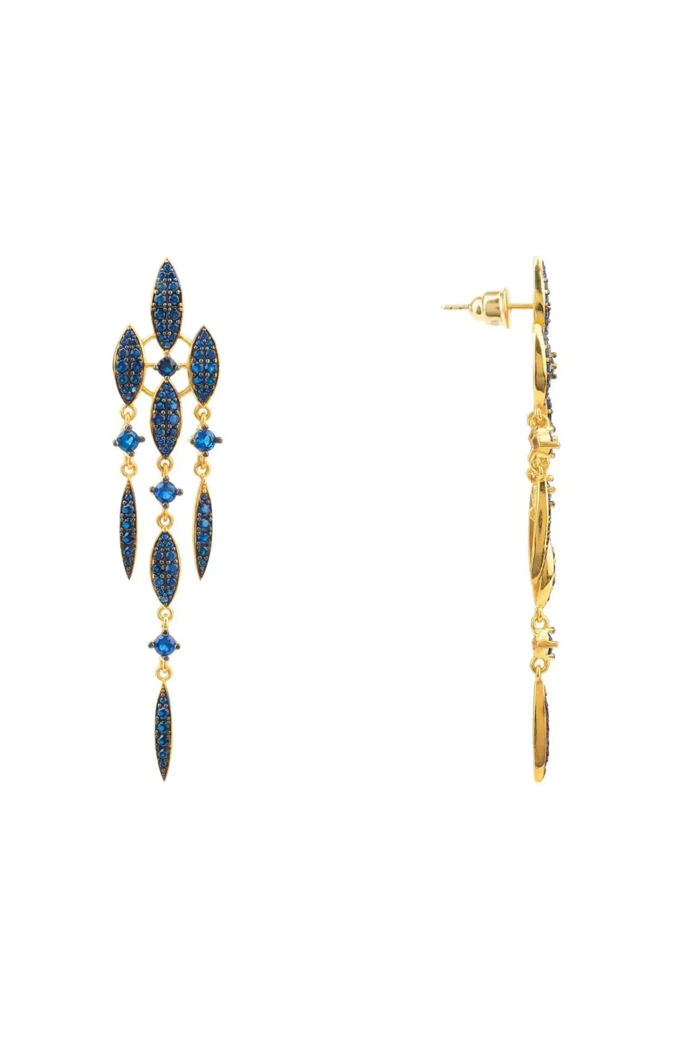 Valencia Statement Drop Earring Sapphire Blue Cz Gold - LATELITA Earrings