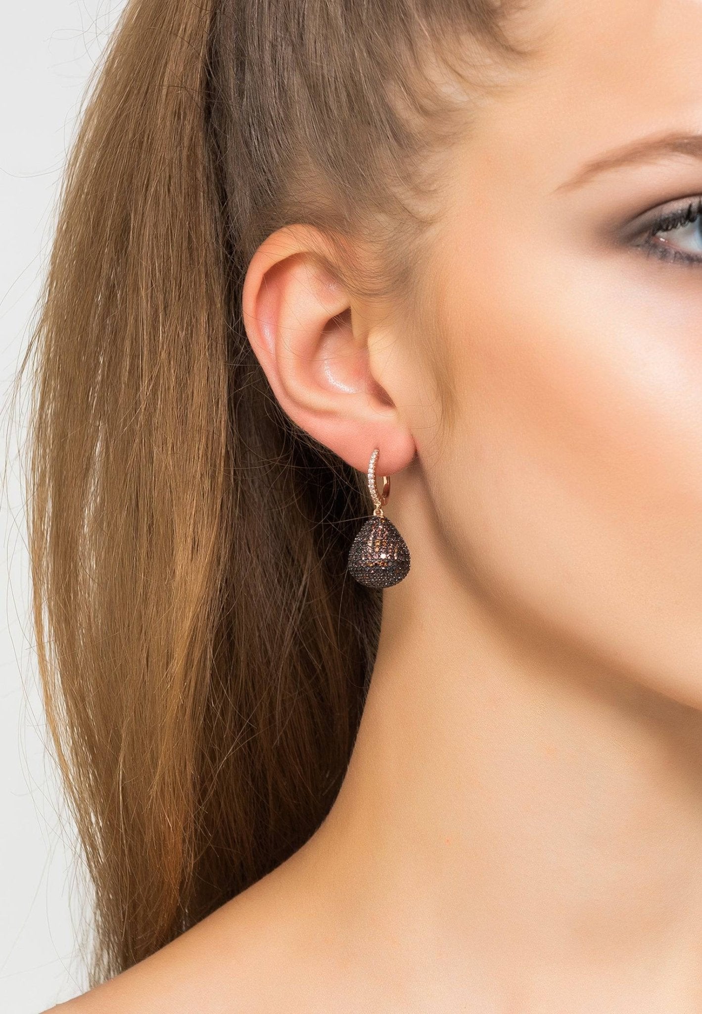 Valerie Pear Drop Gemstone Earring Rosegold Chocolate Cz - LATELITA Earrings