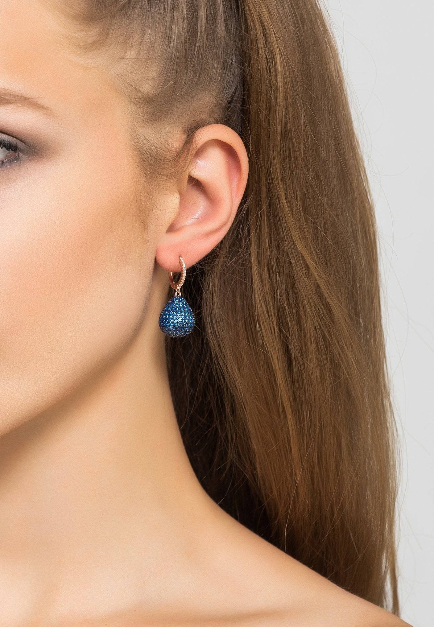 Valerie Pear Drop Gemstone Earring Rosegold Sapphire Blue - LATELITA Earrings