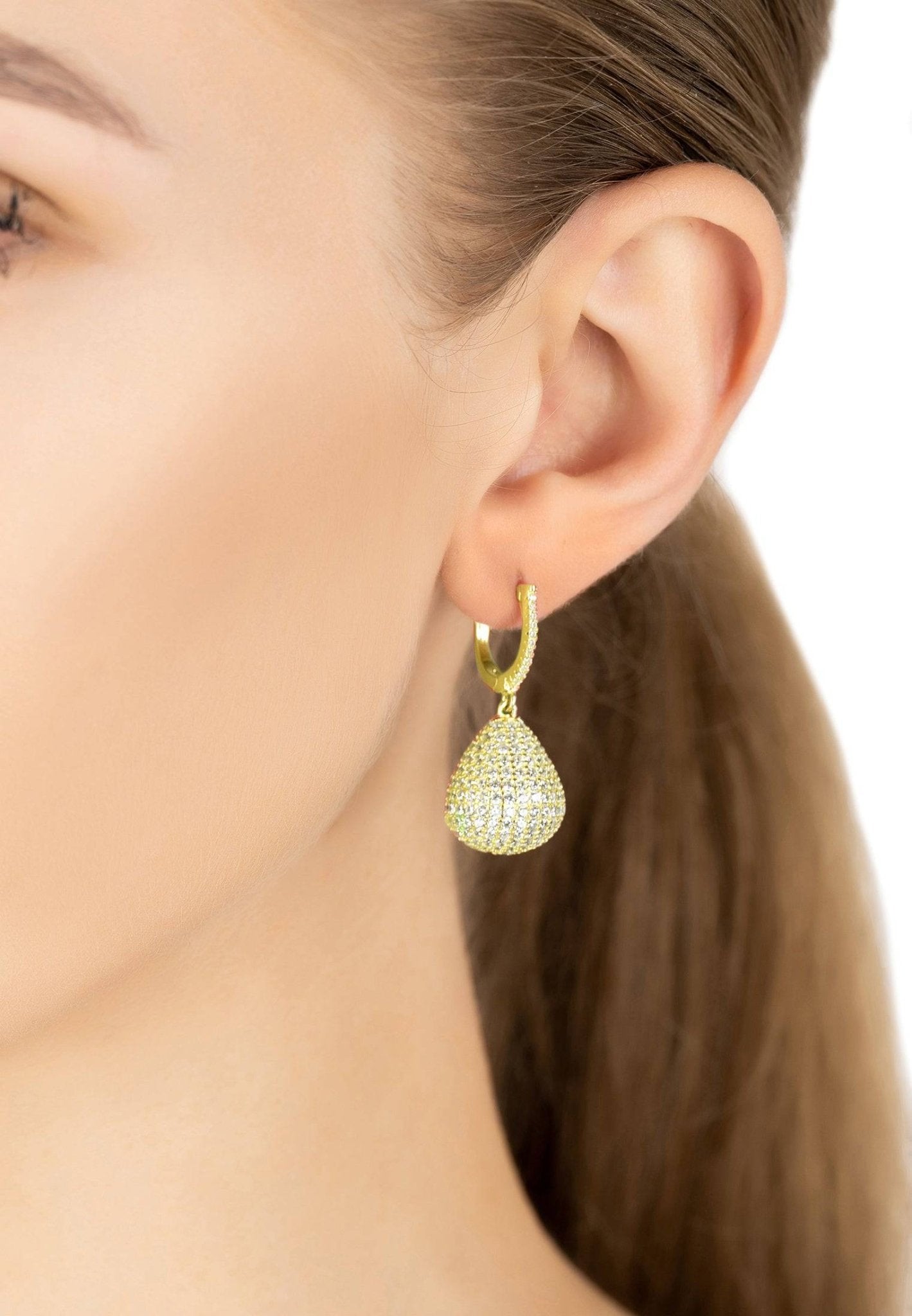 Valerie Pear Drop Gemstone Earrings Gold White Cz - LATELITA Earrings