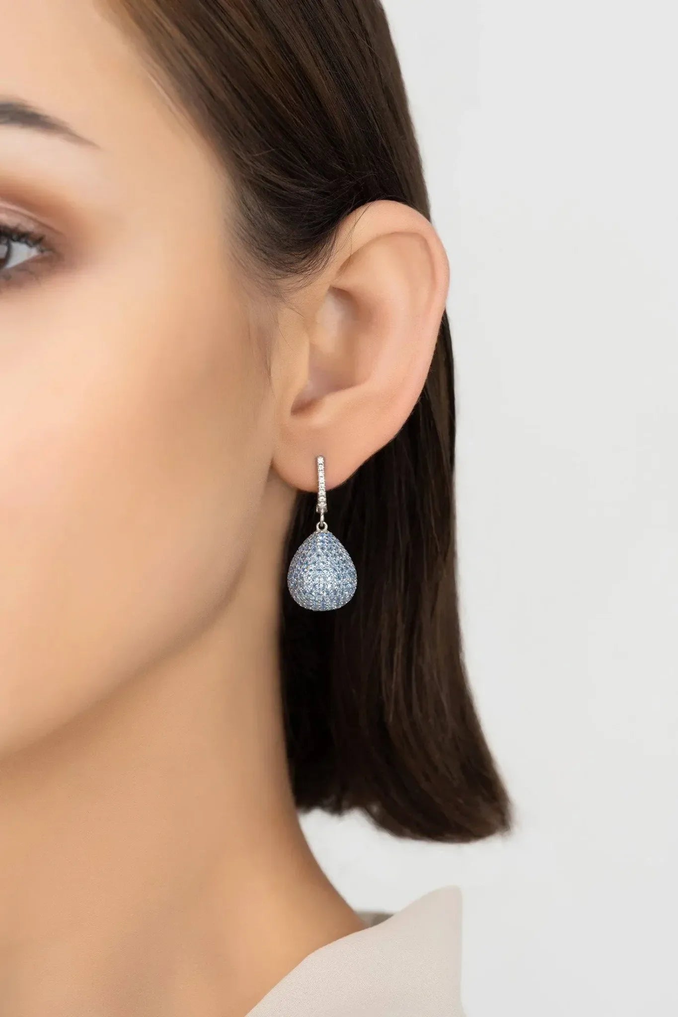 Valerie Pear Drop Gemstone Earrings Silver Ice Blue - LATELITA Earrings