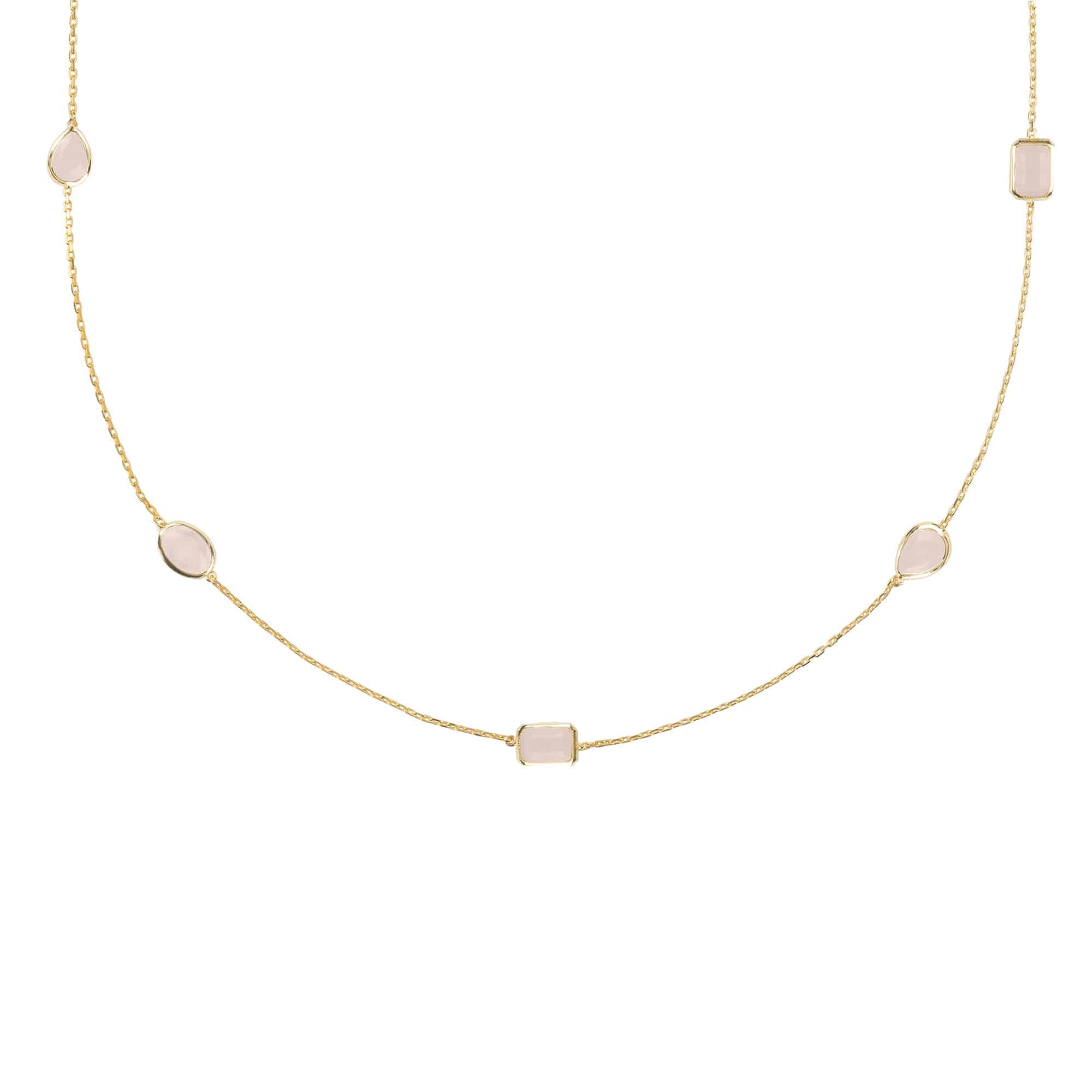 Venice 120Cm Long Chain Necklace Gold Rose Quartz - LATELITA Necklaces