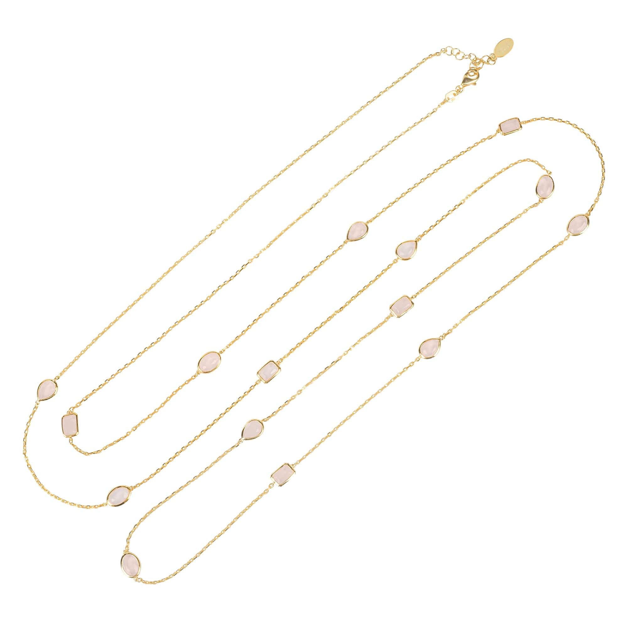 Venice 120Cm Long Chain Necklace Gold Rose Quartz - LATELITA Necklaces