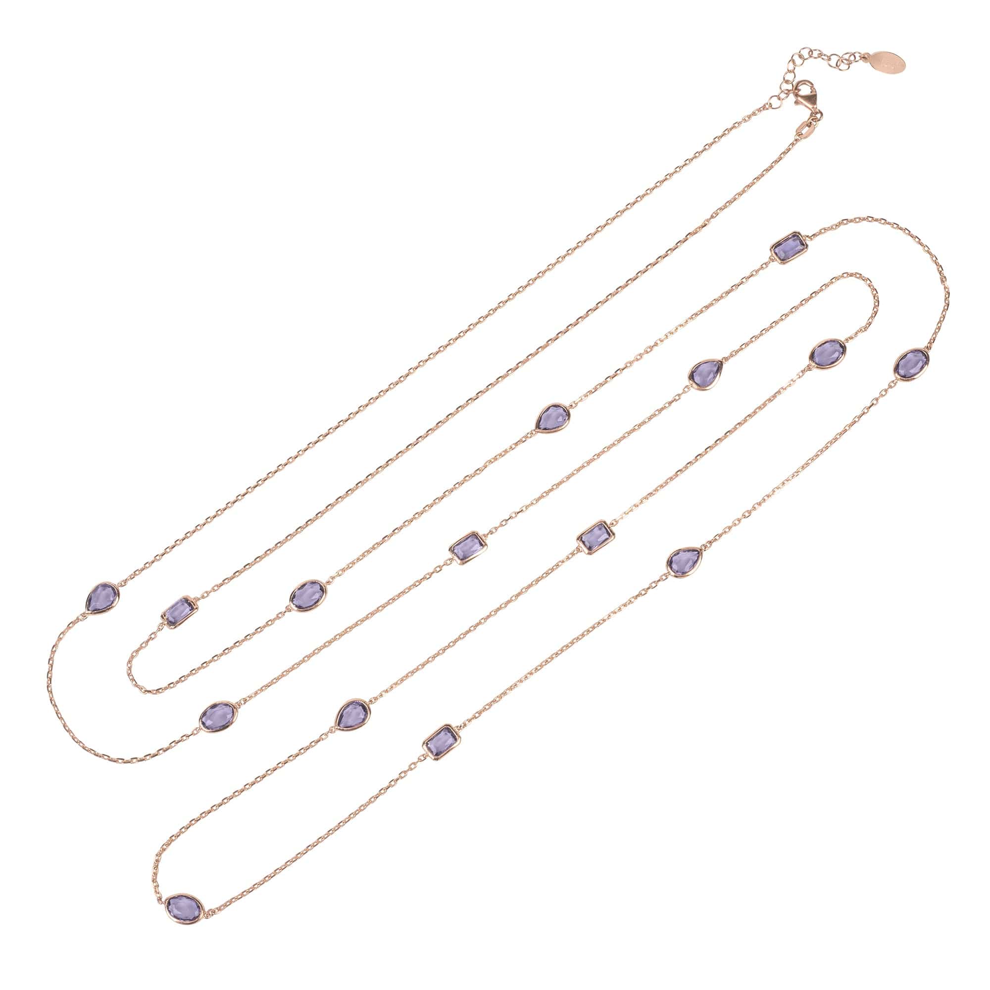 Venice 120Cm Long Chain Necklace Rosegold Amethyst - LATELITA Necklaces