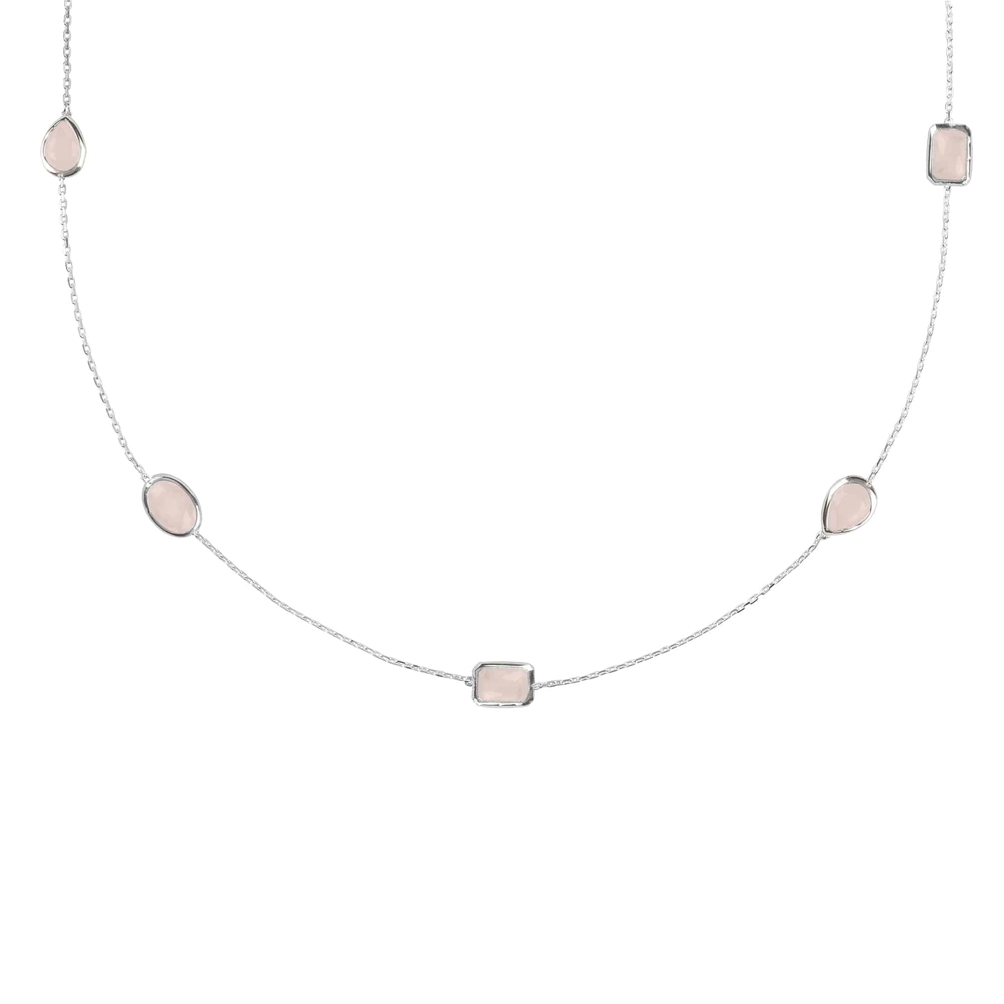 Venice 120Cm Long Chain Necklace Silver Rose Quartz - LATELITA Necklaces