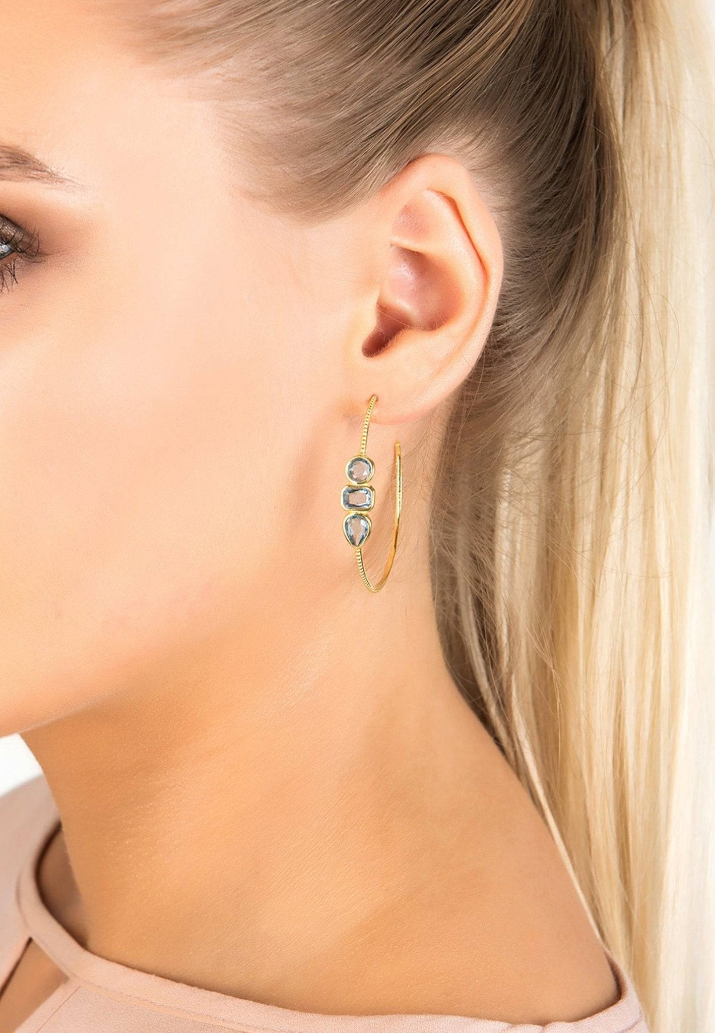 Venice Gemstone Hoop Earring Gold Blue Topaz - LATELITA Earrings