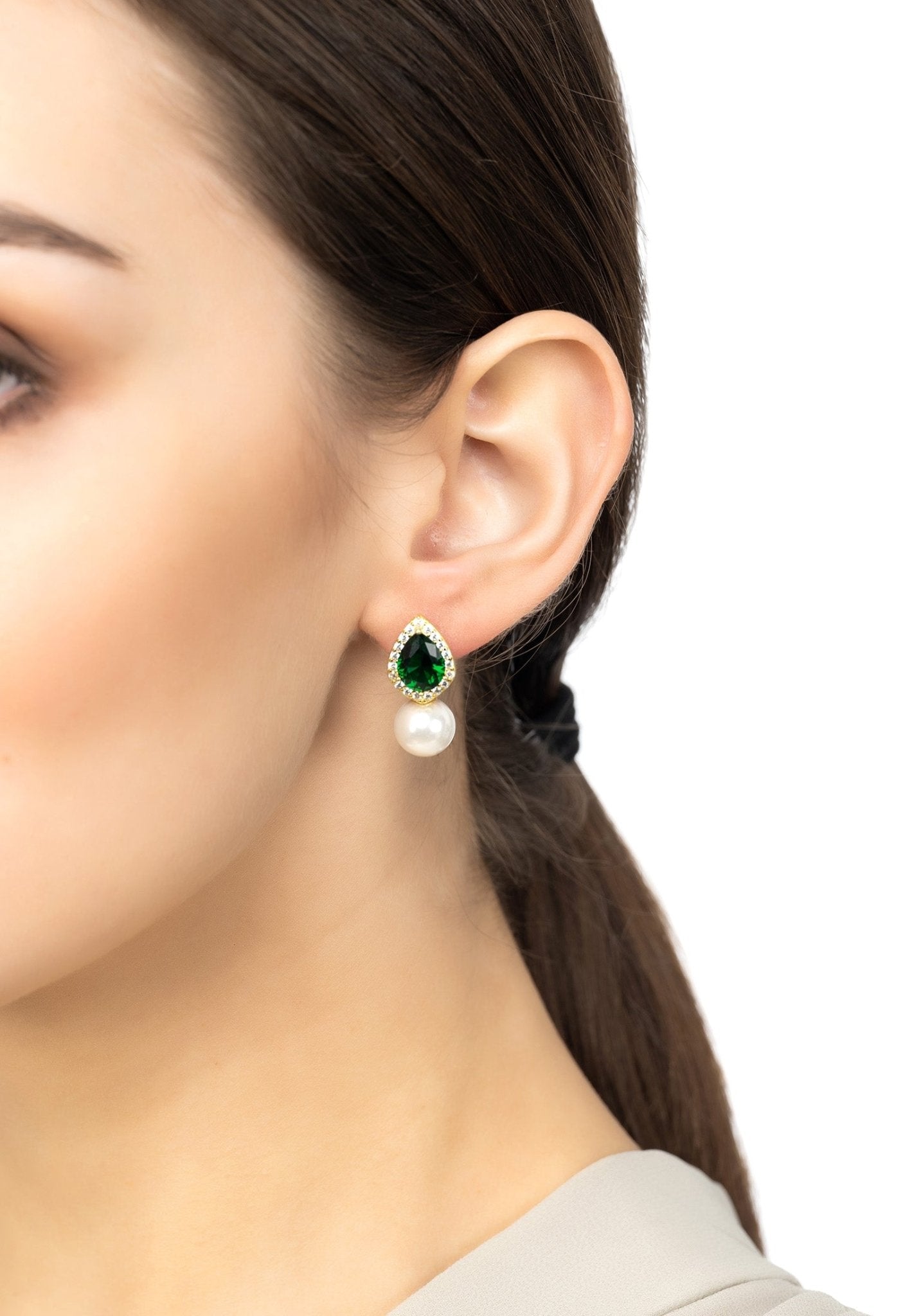 Verity Emerald & Pearl Earrings Gold - LATELITA Earrings