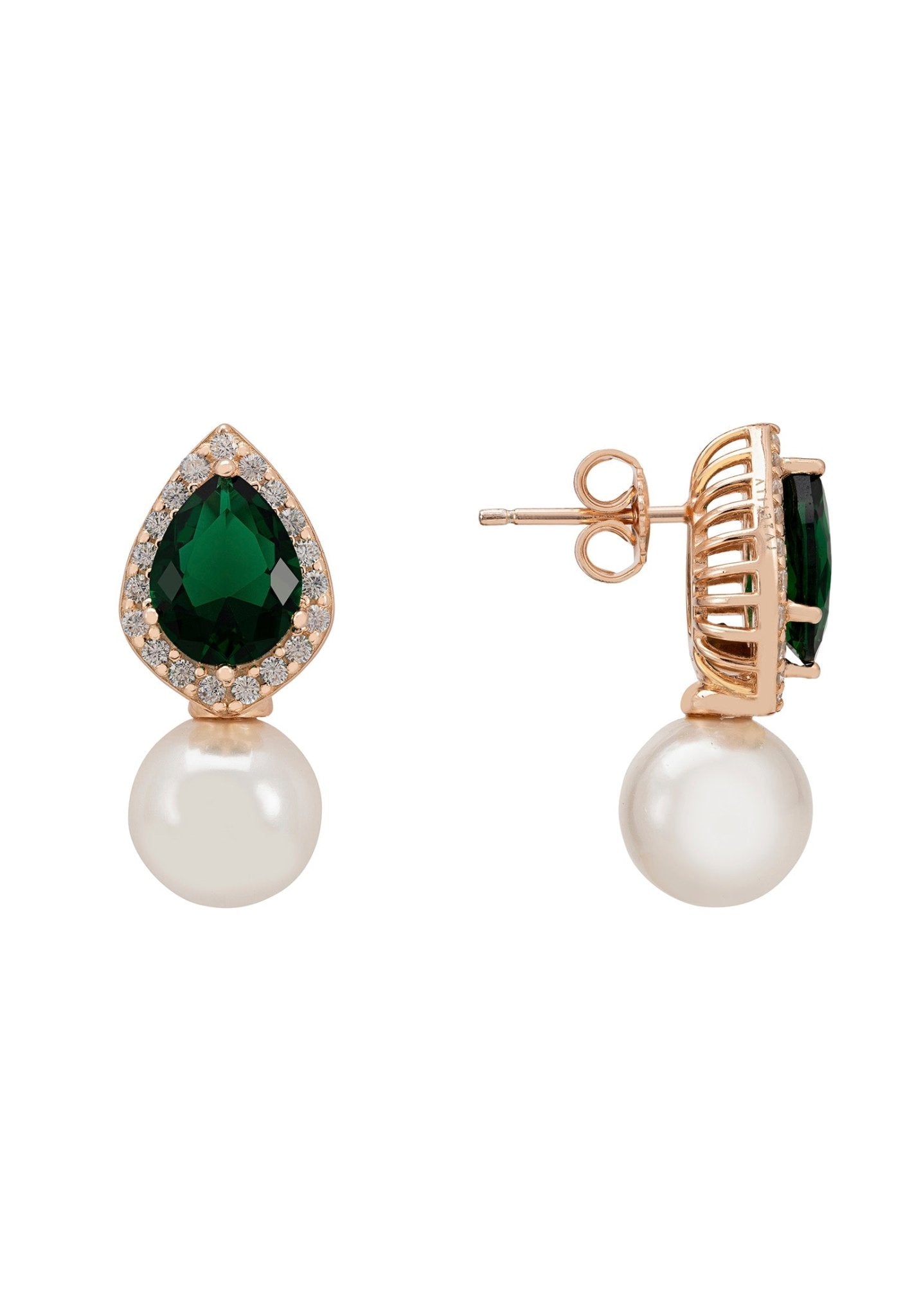 Verity Emerald & Pearl Earrings Rosegold - LATELITA Earrings