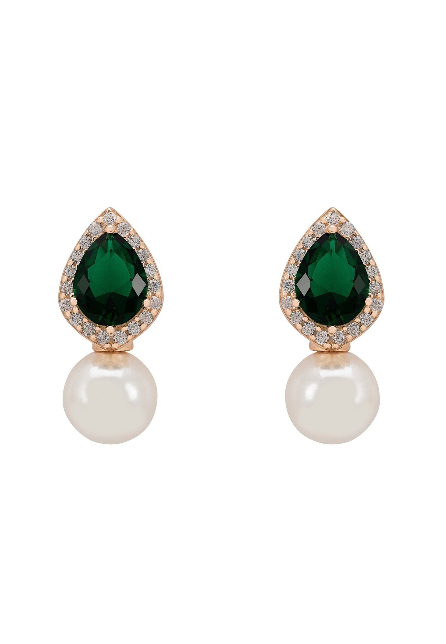 Verity Emerald & Pearl Earrings Rosegold - LATELITA Earrings