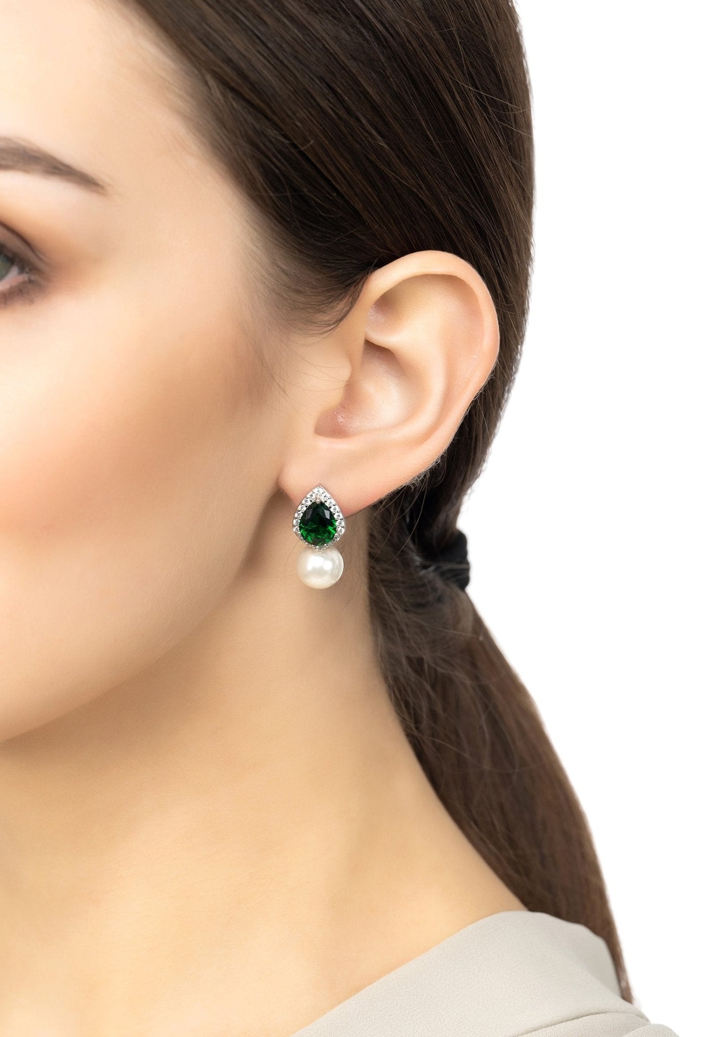 Verity Emerald & Pearl Earrings Silver - LATELITA Earrings
