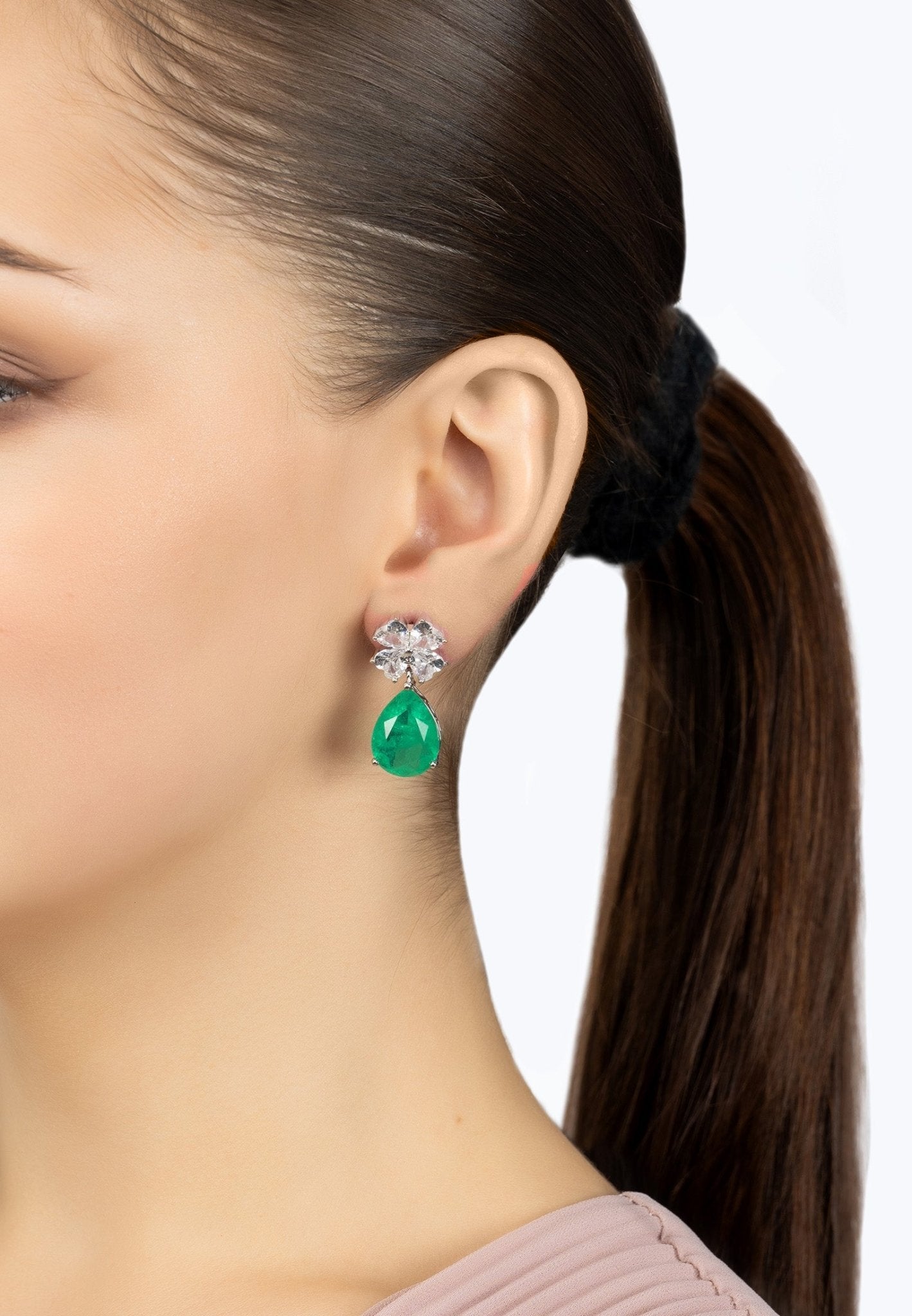Victoria Teardrop Earrings Silver Colombian Emerald - LATELITA Earrings