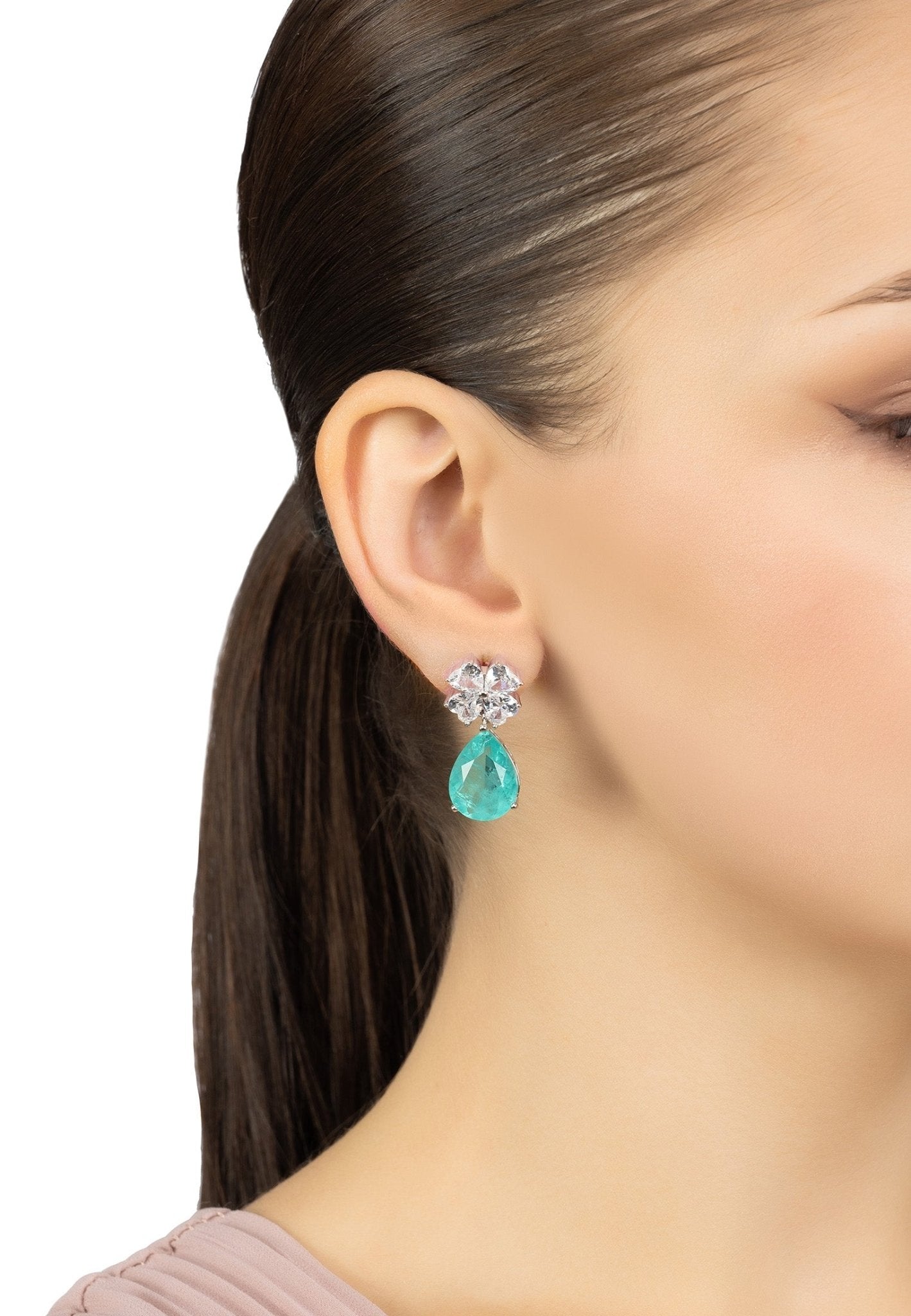 Victoria Teardrop Earrings Silver Paraiba Tourmaline - LATELITA Earrings