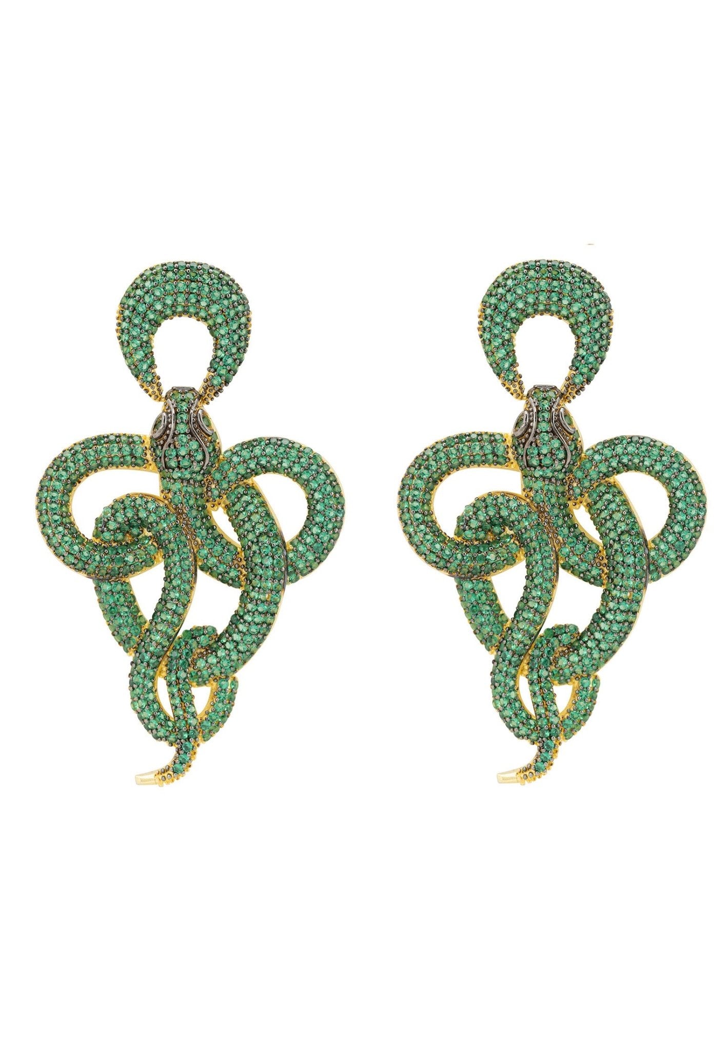 Viper Snake Drop Earrings Gold Emerald - LATELITA Earrings