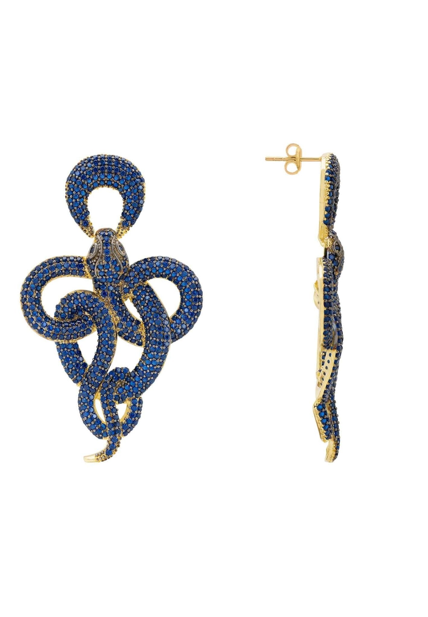 Viper Snake Drop Earrings Gold Sapphire - LATELITA Earrings